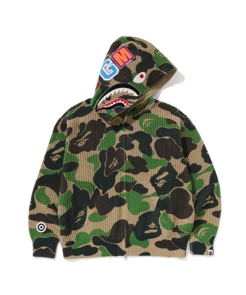 2025SS BAPE ABC CAMO CROCHET RELAXED FIT SHARK FULL ZIP HOODIE 針織感 鯊魚 外套 寬版 現貨 1L30115306