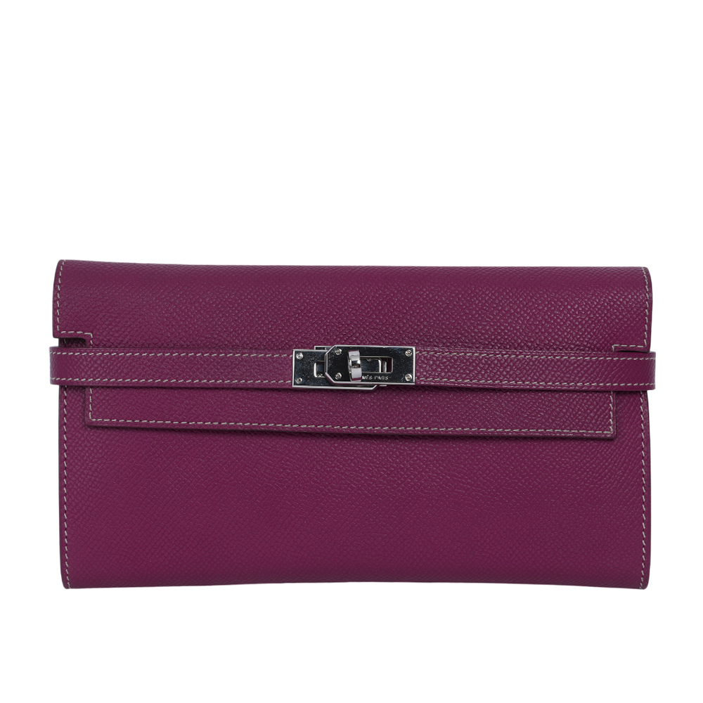 【Hermès】銀釦 Epsom 皮革糖果系列拼色Kelly長夾