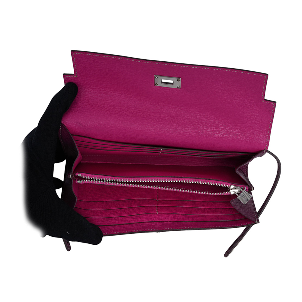 【HERMES】銀釦 Epsom 皮革糖果系列拼色Kelly長夾(托斯卡紫/糖果粉)