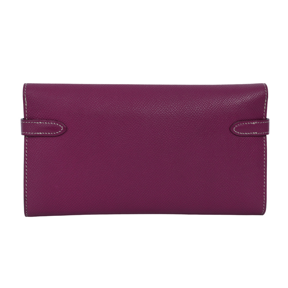 【HERMES】銀釦 Epsom 皮革糖果系列拼色Kelly長夾(托斯卡紫/糖果粉)