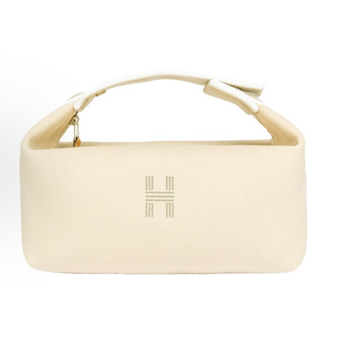 HERMES Bride-a-Brac 字母 H 刺繡布面收納洗漱袋小號 米白色