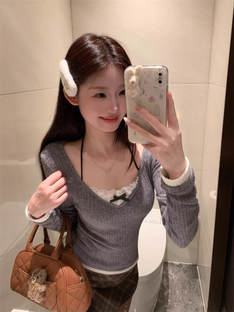 Faux Two-Piece Balletcore Halter Knit Tee