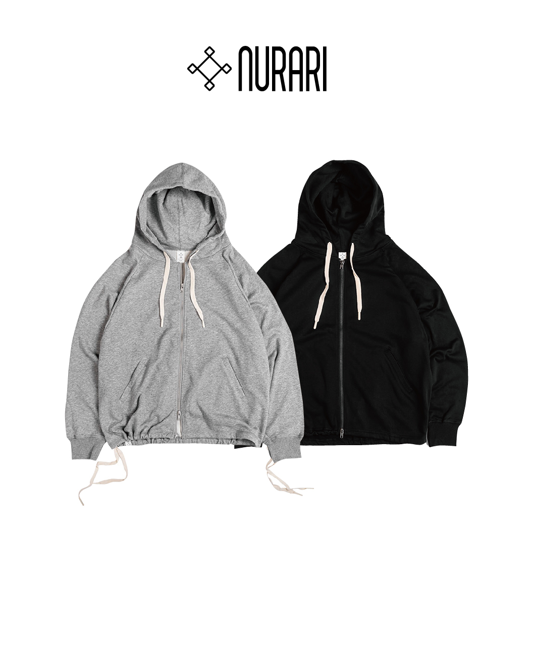 NURARI 帽夾 連帽外套 中調灰/黑 24 A/W 24- Civ. Uchi-mode LS zip hoodie