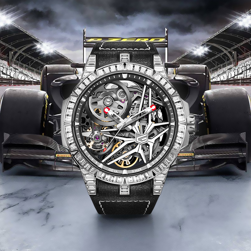 【GEYA格雅】G-MAX賽車系列 G78112GWK 晶鑽錶殼錶圈 雙面鏤空 寶石軸承 夜光 機械 手錶