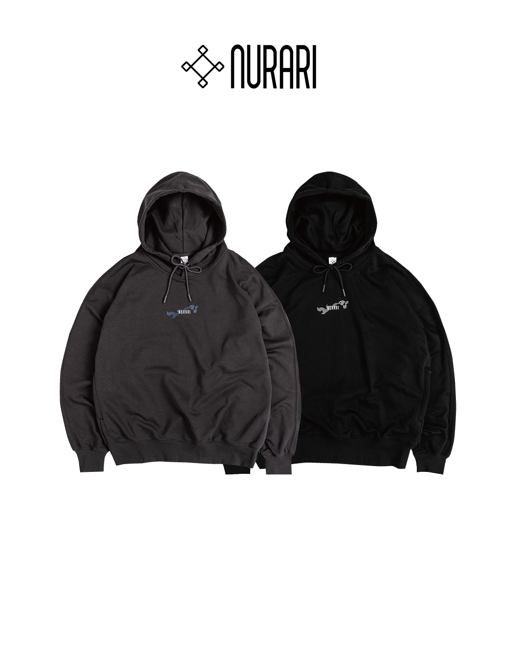 NURARI 滑瓢帽T 連帽長袖 黑/深灰 24 A/W Civ. Seto legends logo hoodie