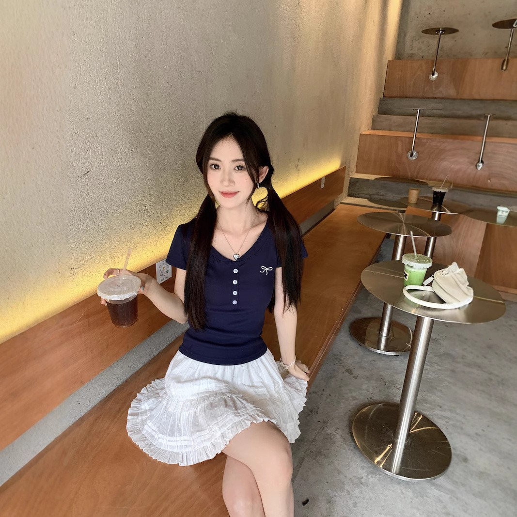 [2 PCS FOR RM50] Korean Summer Embroidered Button Short Sleeve Tee