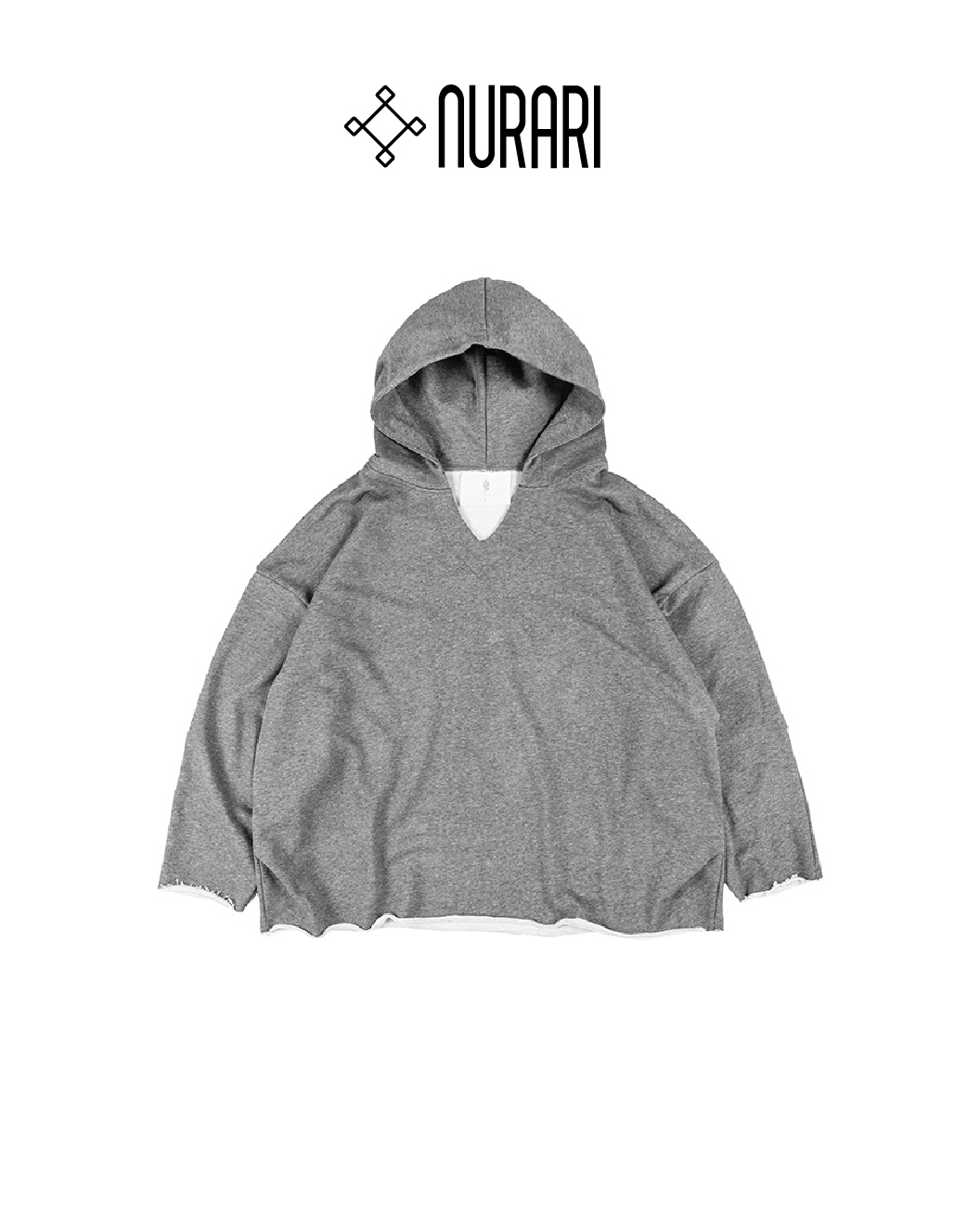 NURARI 不修邊V領連帽長袖罩衫 純棉 深灰 24 A/W 24- Em. Jinsei V neck smock