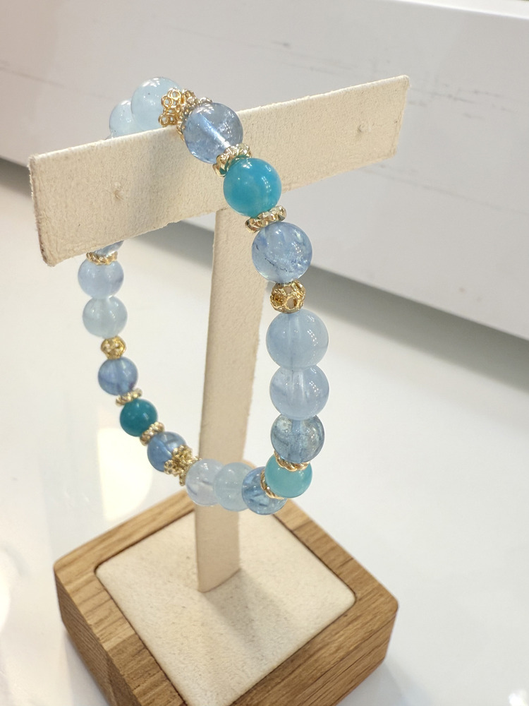 C054-茉莉公主 海藍寶 × 天河石手鍊｜你的情緒淨化系夥伴【現貨】