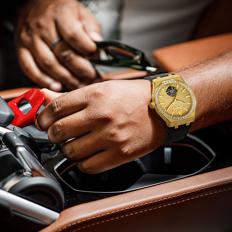 【GEYA格雅】G78123GYY 36顆晶鑽錶圈 雙面鏤空 夜光指針刻度 機械 皮革 手錶