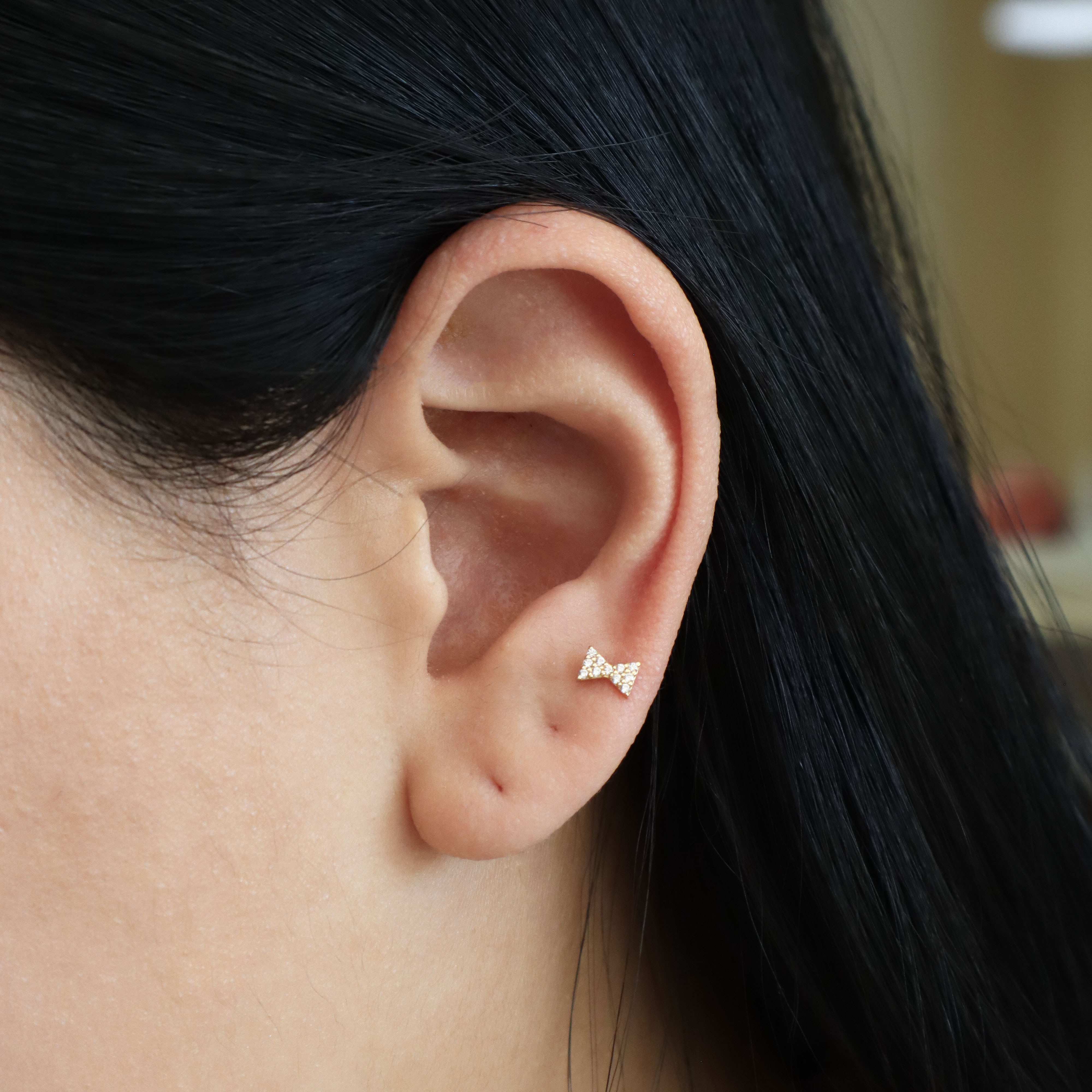 10K/滿鑽小蝴蝶結耳環