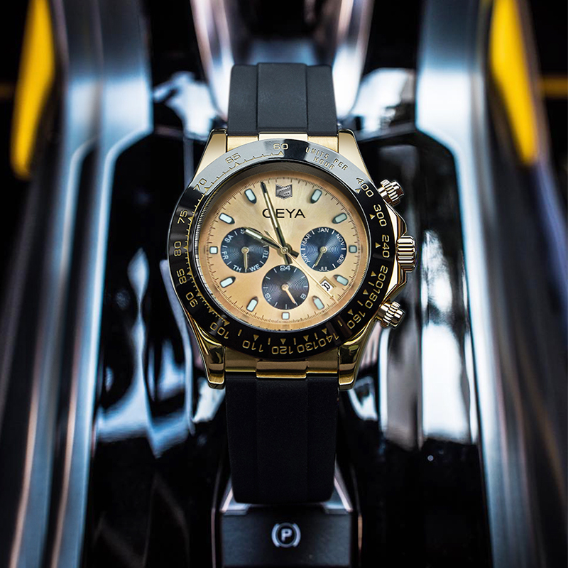 (預購)【GEYA格雅】超跑賽車系列 G78125GKYK 三眼 錶蓋鏤空 寶石軸承 日期 夜光 矽膠 機械 手錶