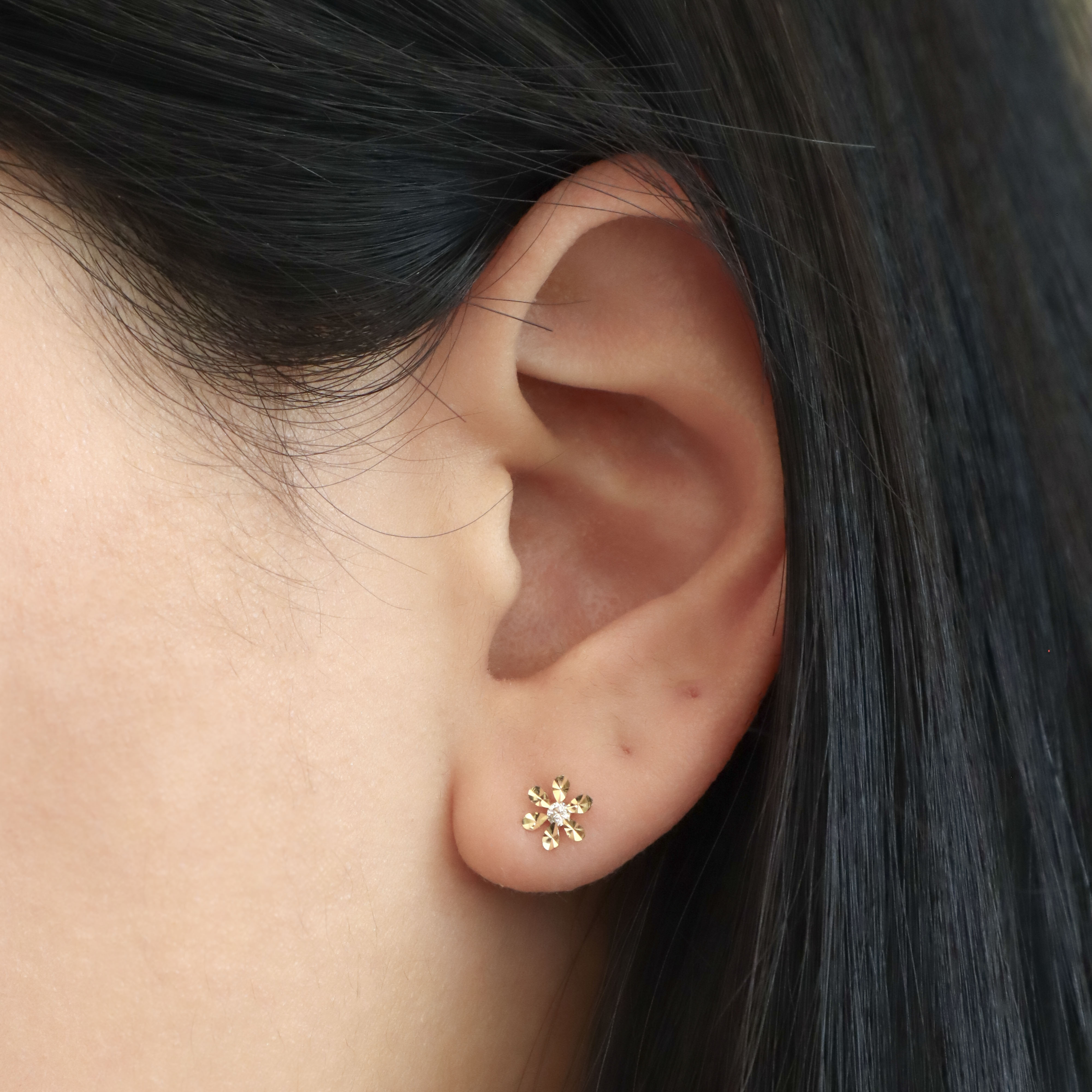 10K/切面小花耳環