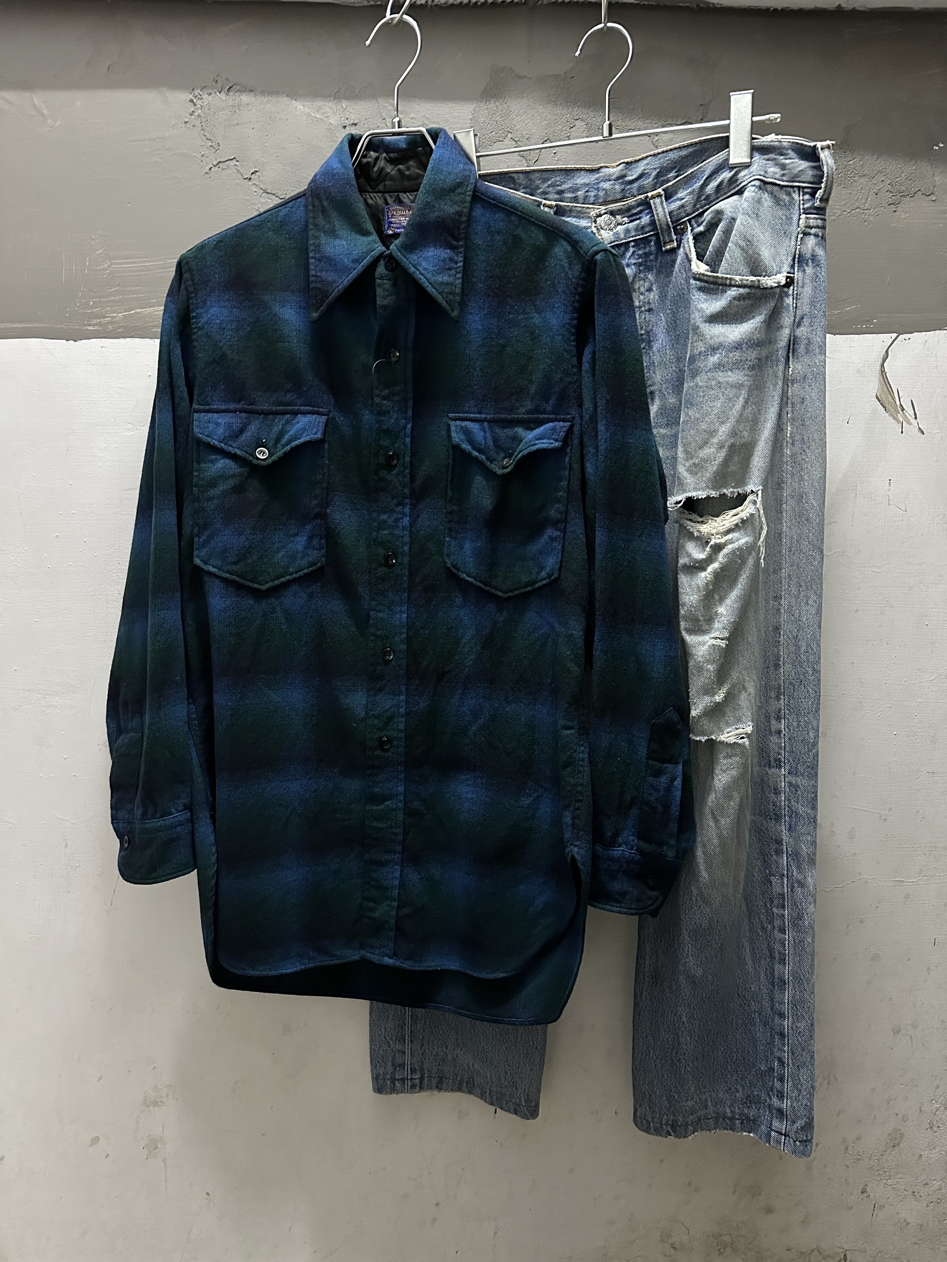 60s PENDLETON Wool Ombre Check Shirt