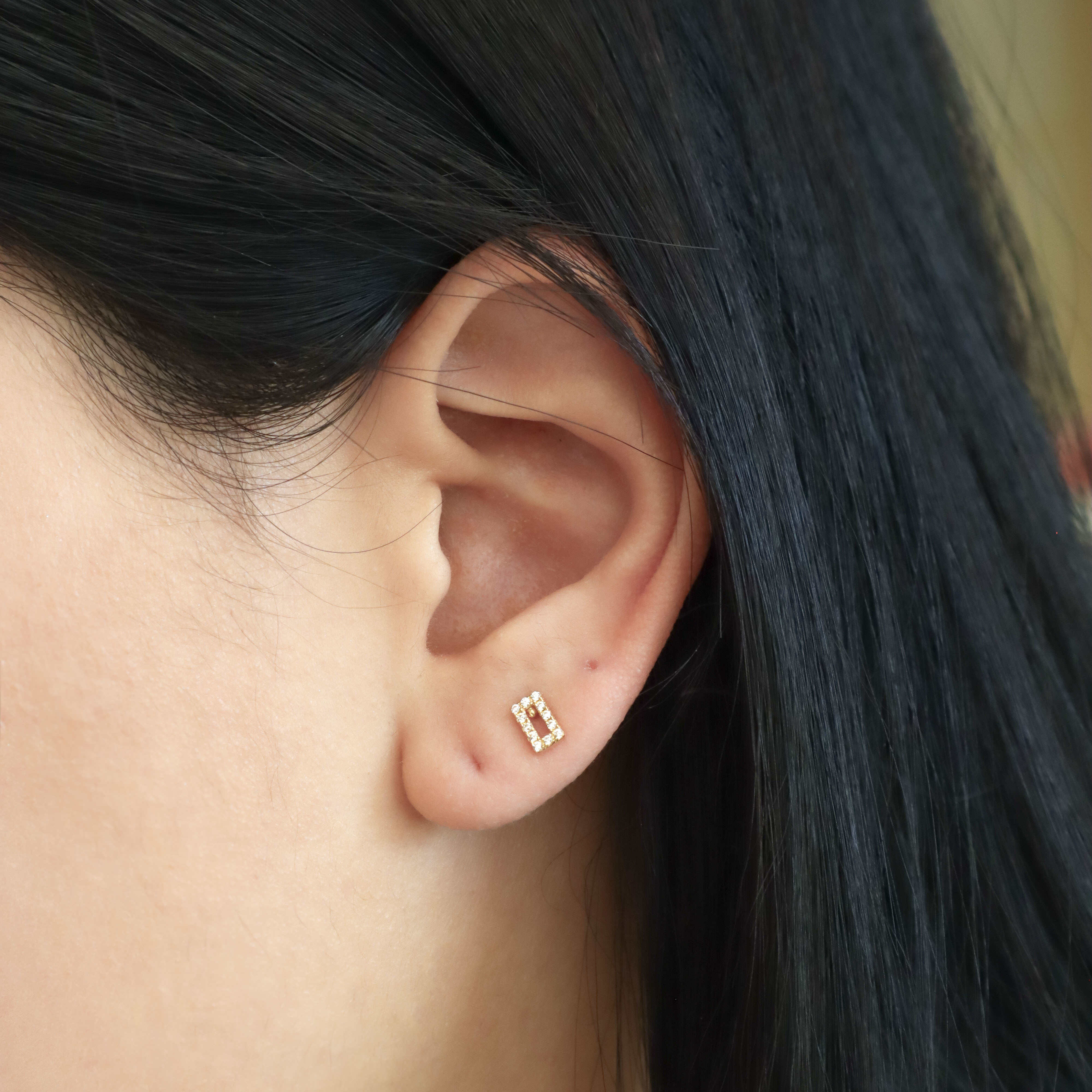 10K/滿鑽長方耳環