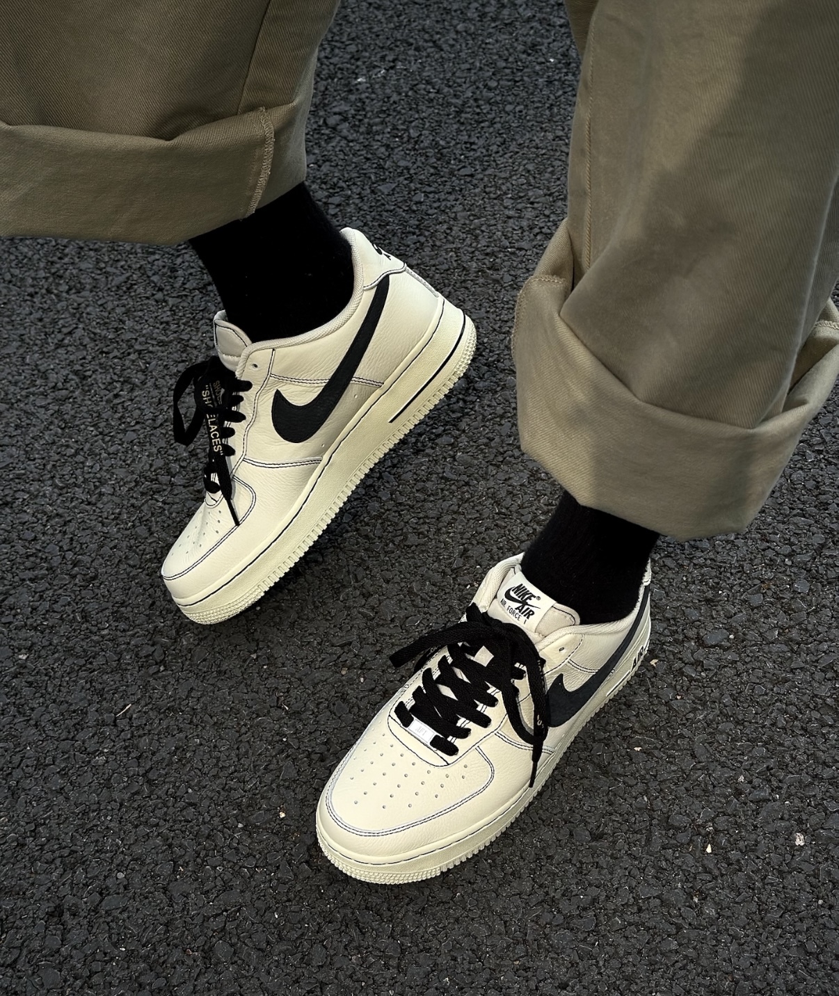 Nike Air Force 1 米黃黑勾 米黃色 黑勾 皮革 男款 HQ2037-200/預購