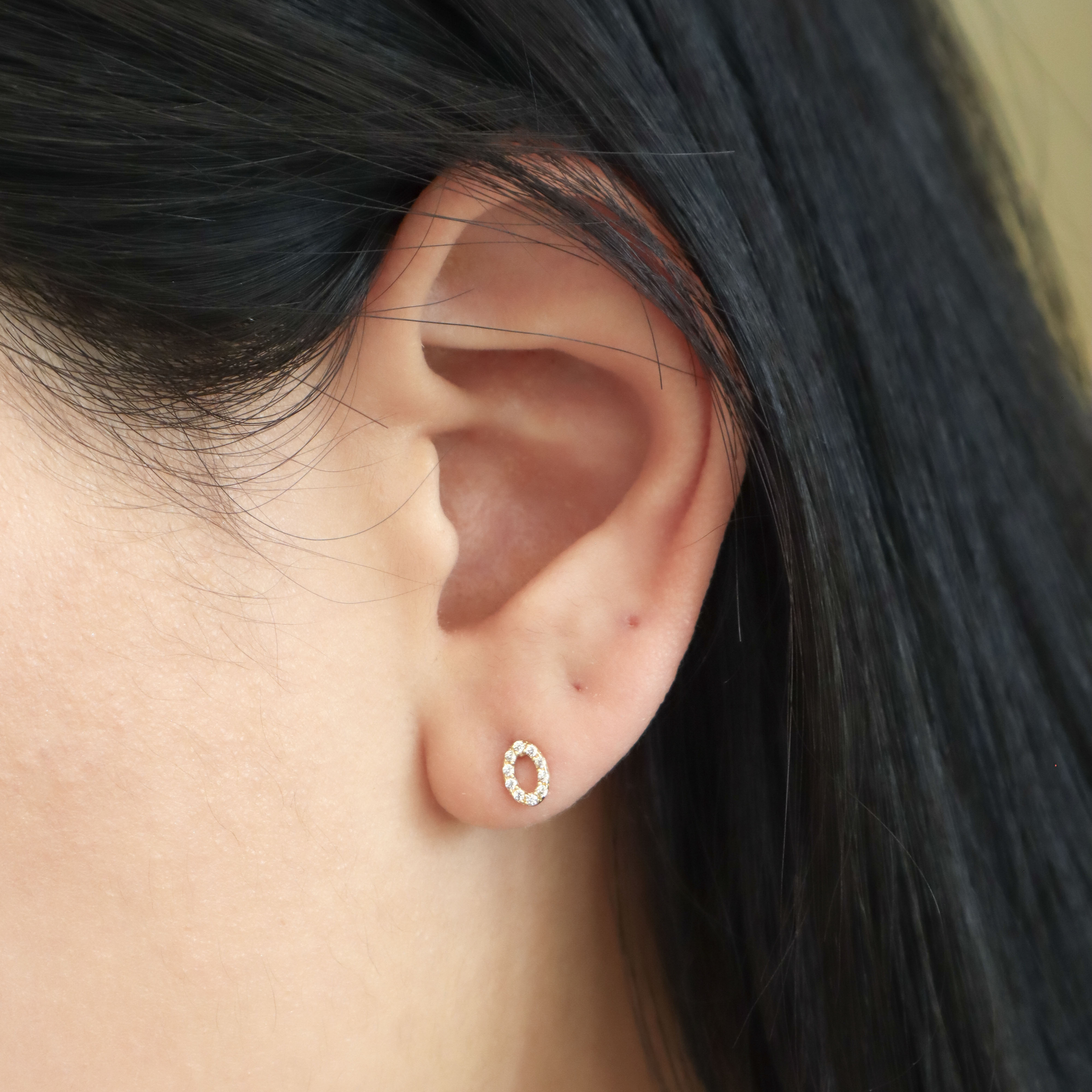 10K/滿鑽橢圓耳環