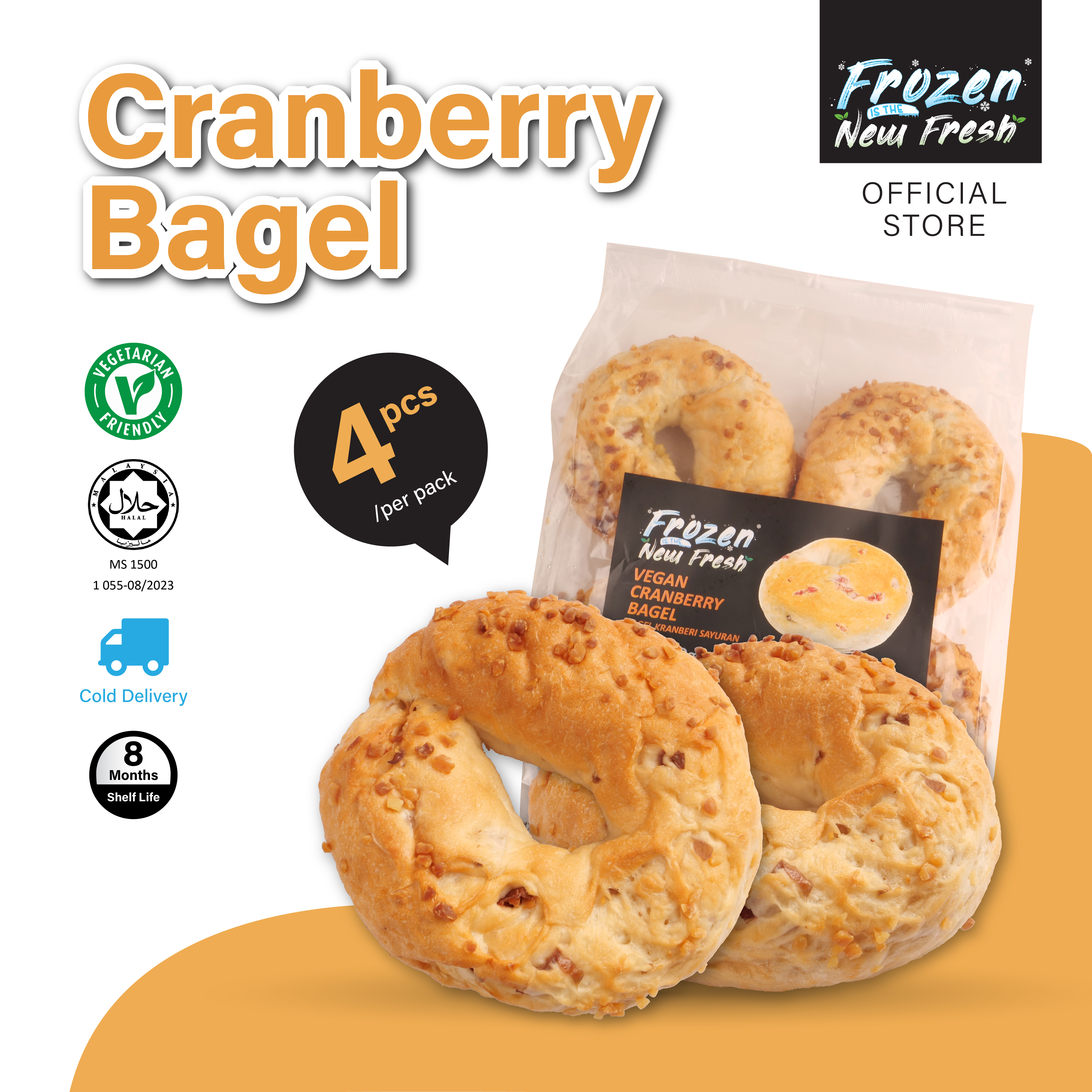 Cranberry Bagel 4pcs (Frozen)