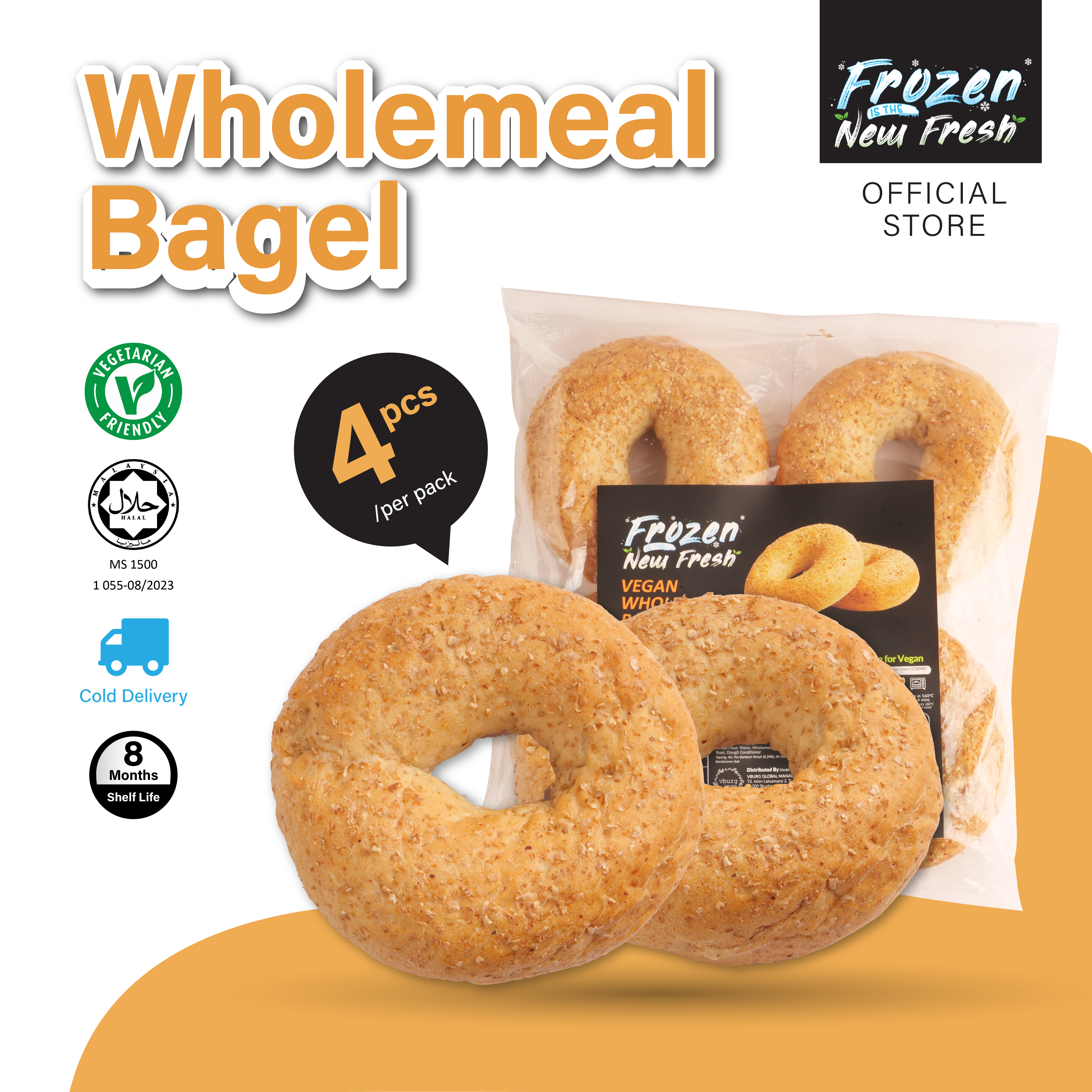 Wholemeal Bagel 4pcs (Frozen)