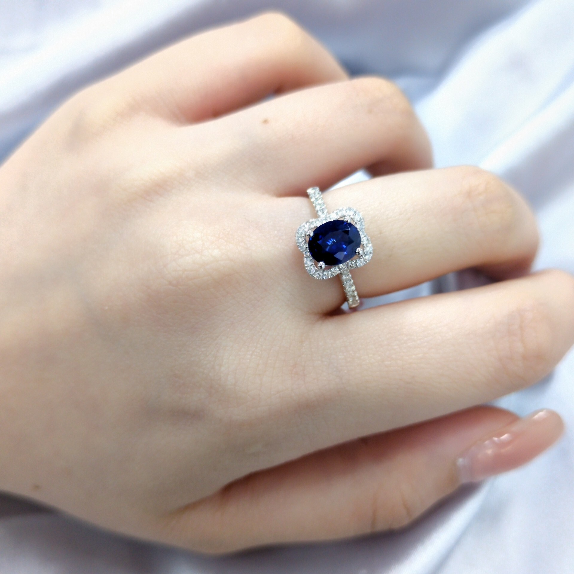 18K White Gold 1.10ct Sapphire and Diamond Ring