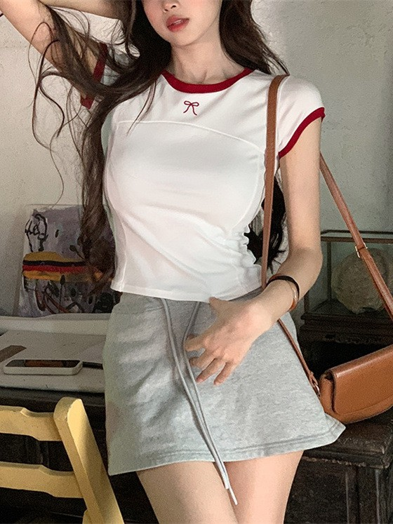 [2 PCS FOR RM50] Sweet & Spicy Style Bow Embroidered Short-Sleeve T-Shirt