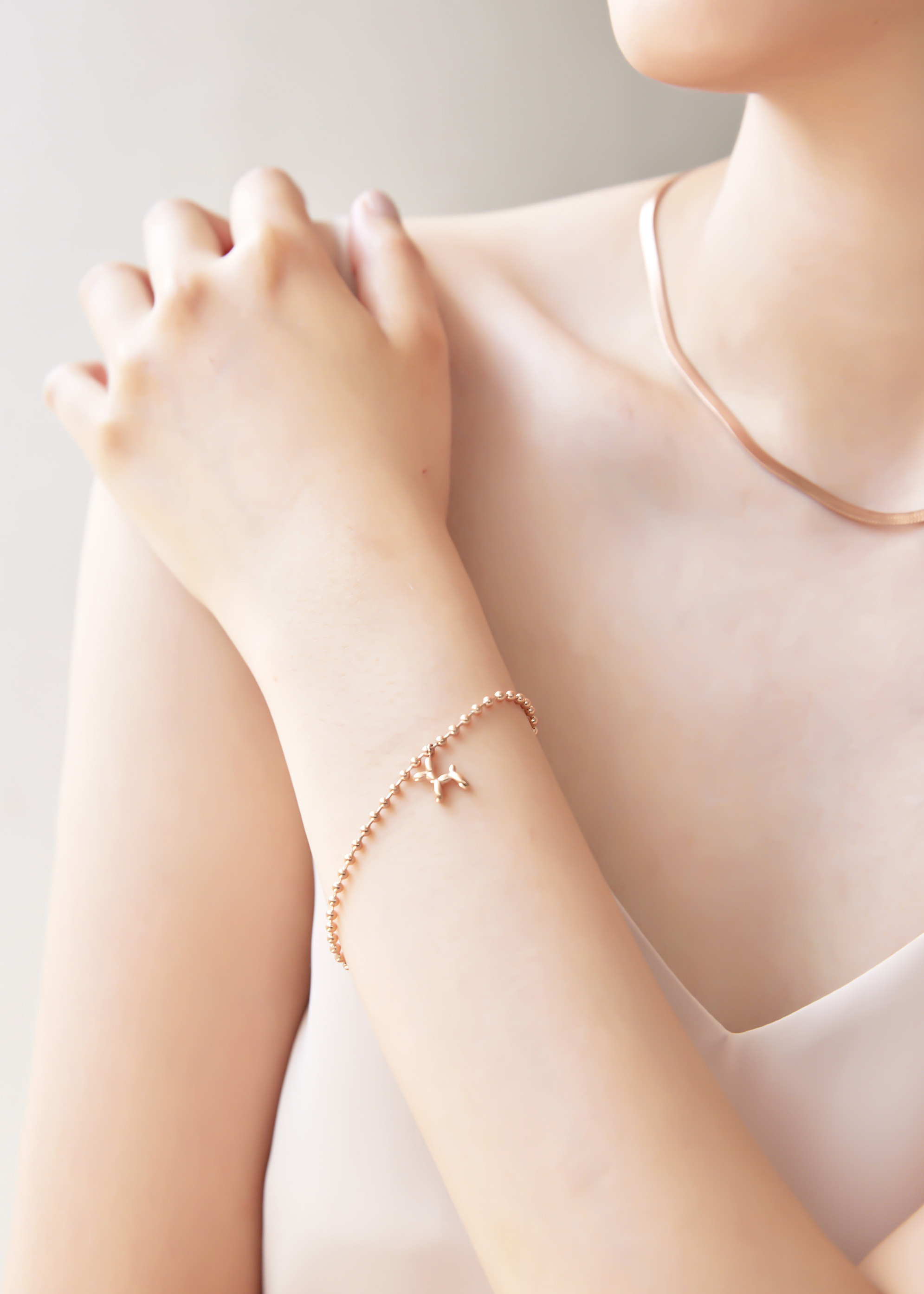 玫瑰金氣球狗狗 醫療鋼手鍊