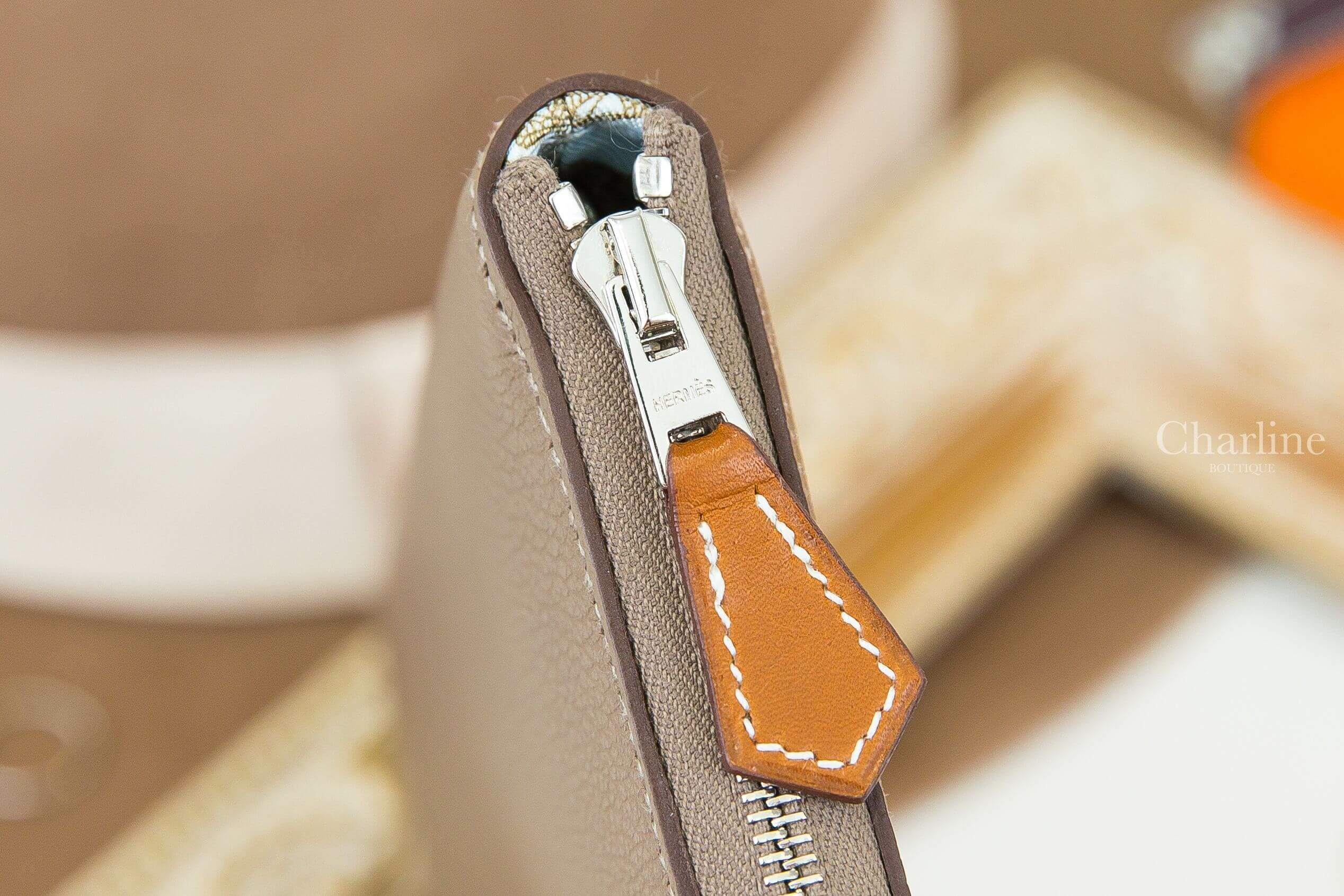 Hermès Silk'in Classique Long Wallet 18 Etoupe Evercolor 大象灰同色縫線絲巾拉鍊長夾