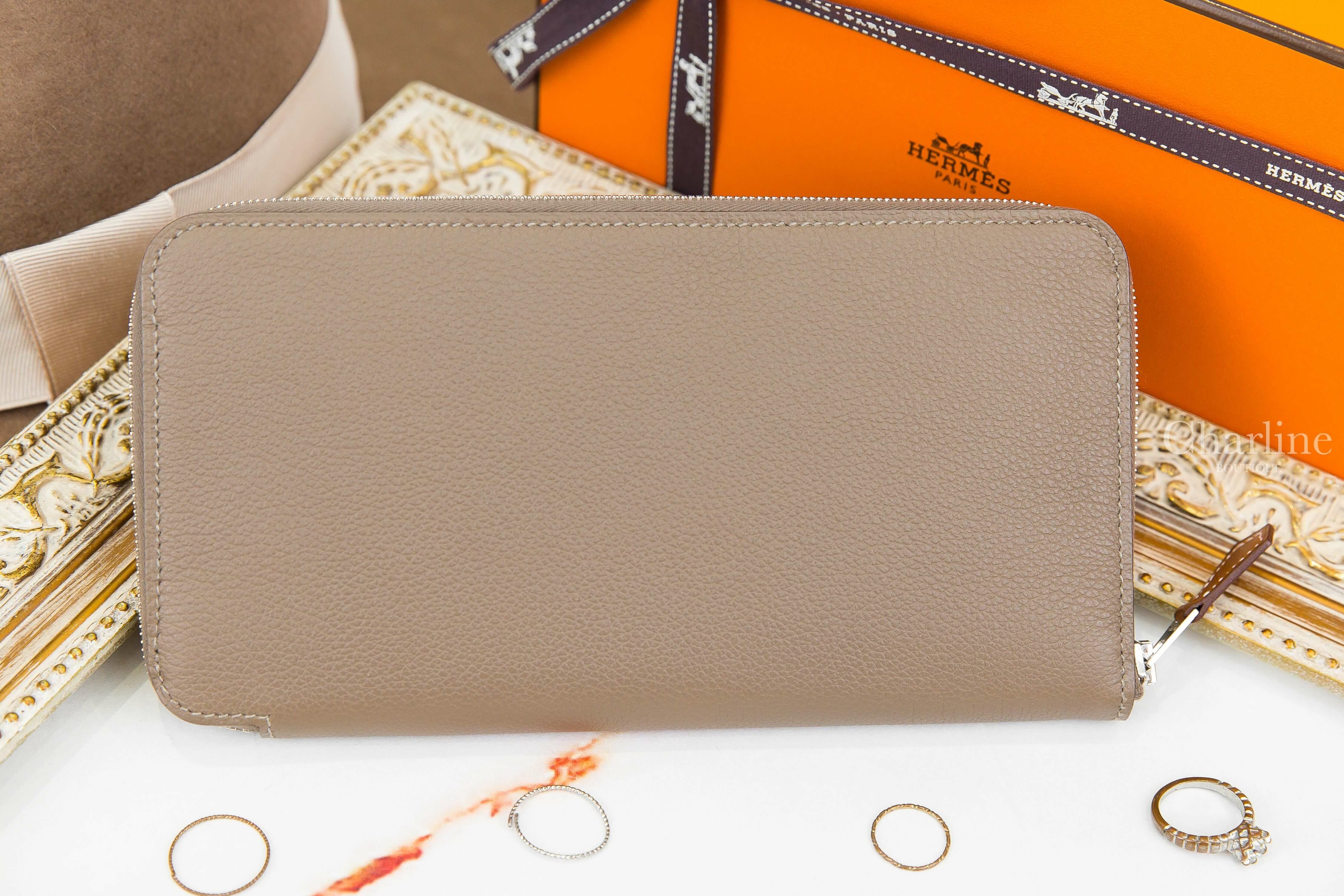 Hermès Silk'in Classique Long Wallet 18 Etoupe Evercolor 大象灰同色縫線絲巾拉鍊長夾