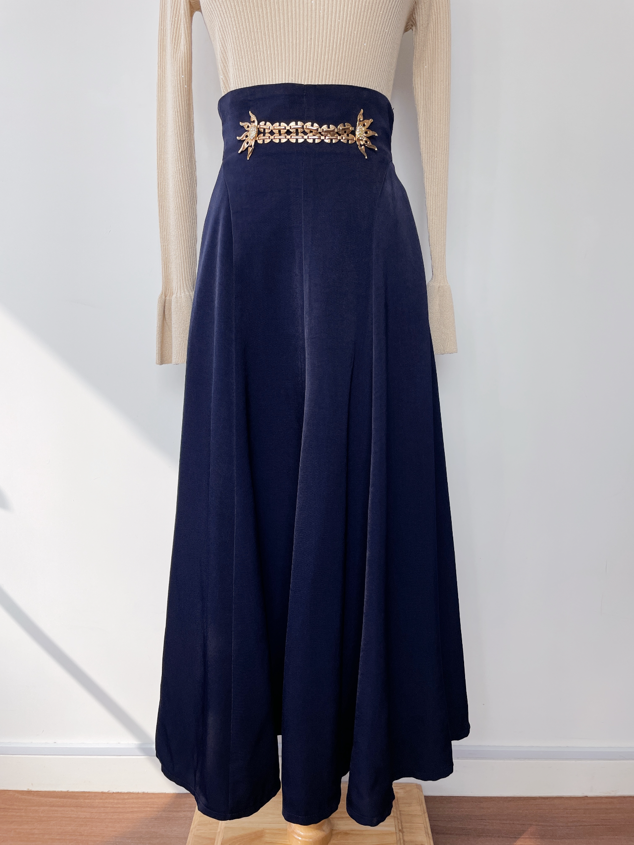 優雅午夜藍高腰半身裙