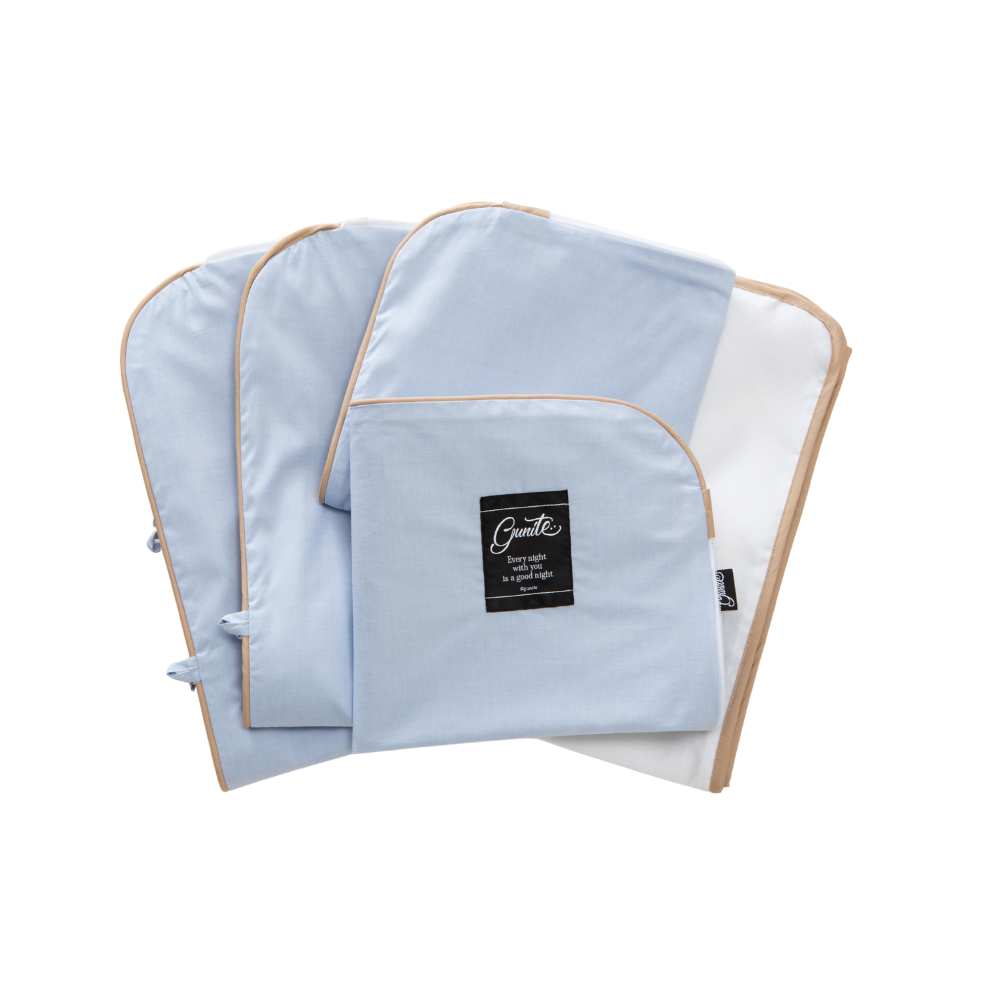 gunite 第三代嬰兒陪睡床-床圍布套+止滑墊五件組92x142｜丹麥藍