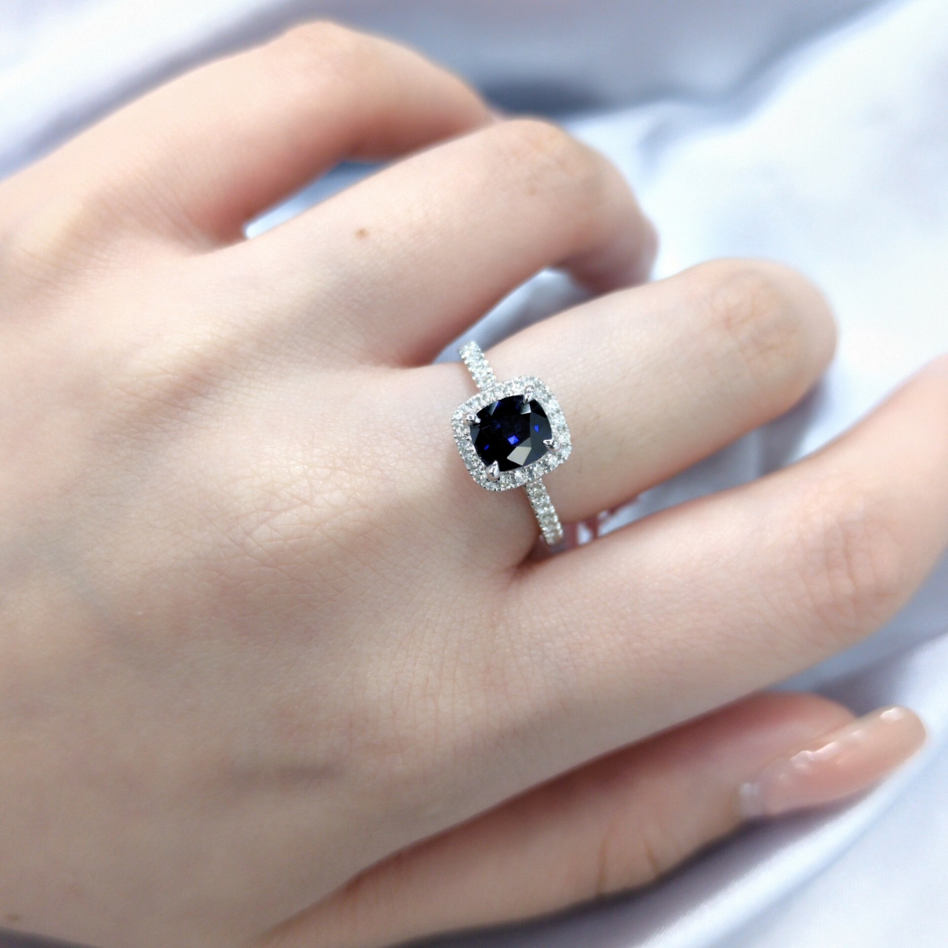 18K White Gold 1.10ct Sapphire and Diamond Ring