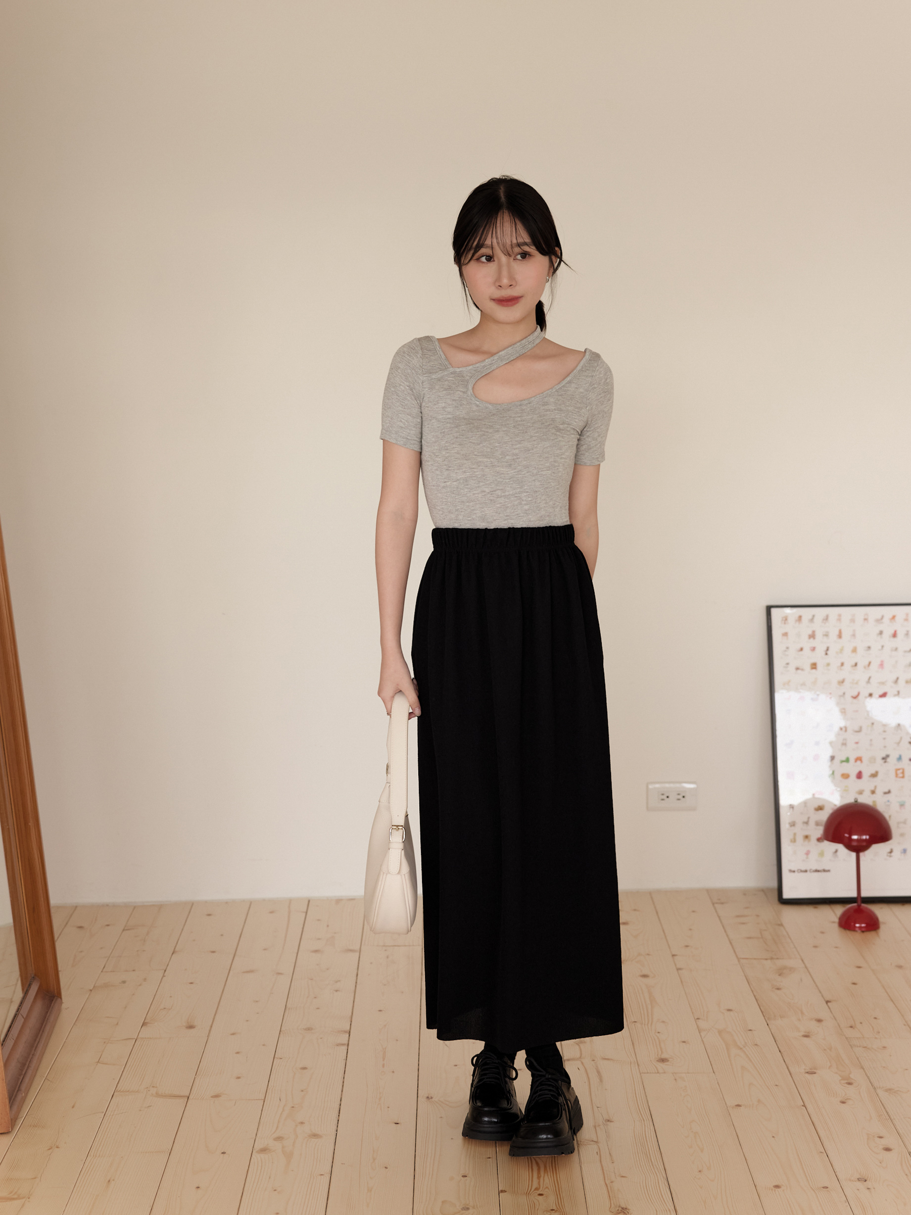 極簡小紋理鬆緊長裙