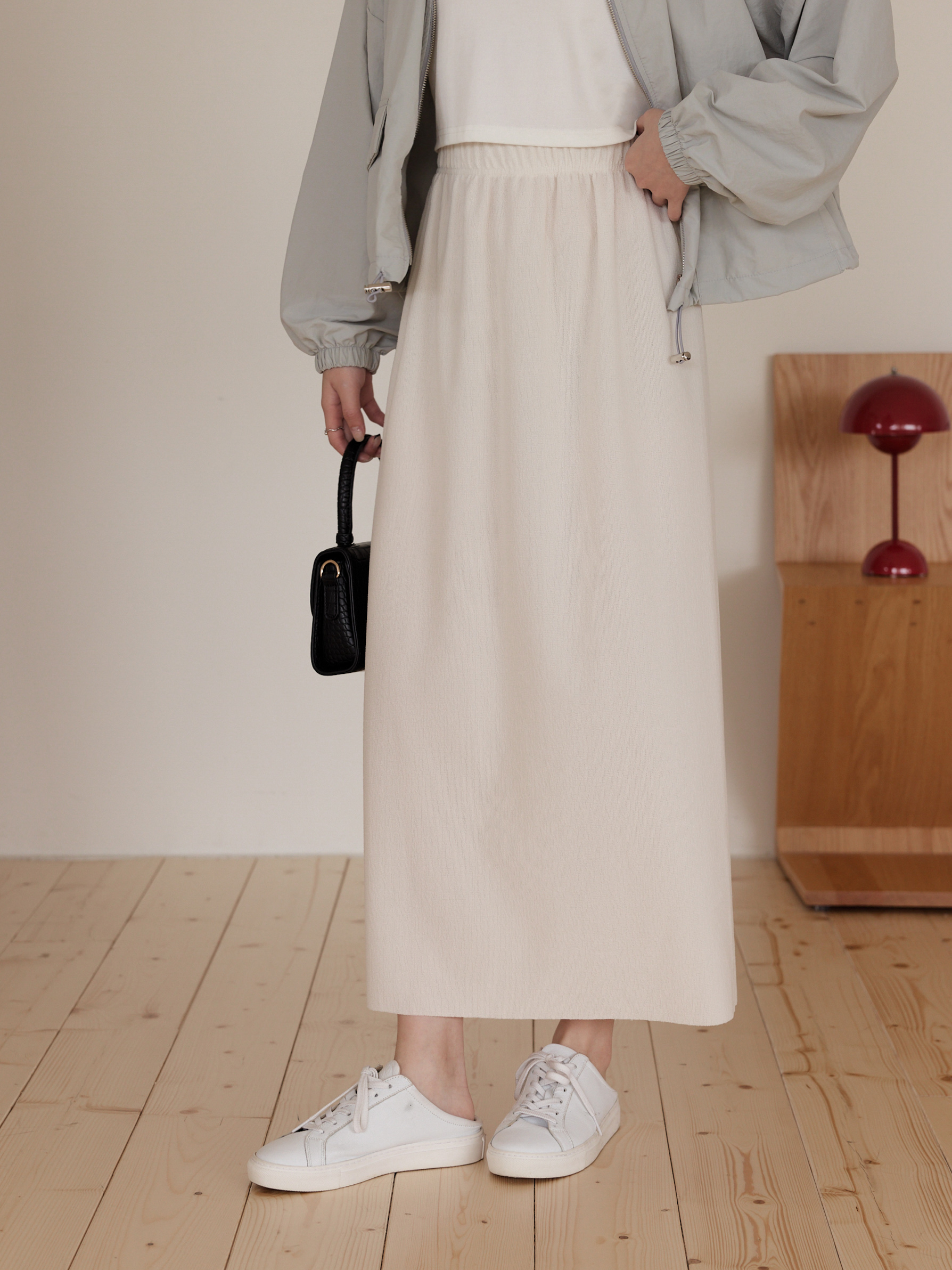 極簡小紋理鬆緊長裙