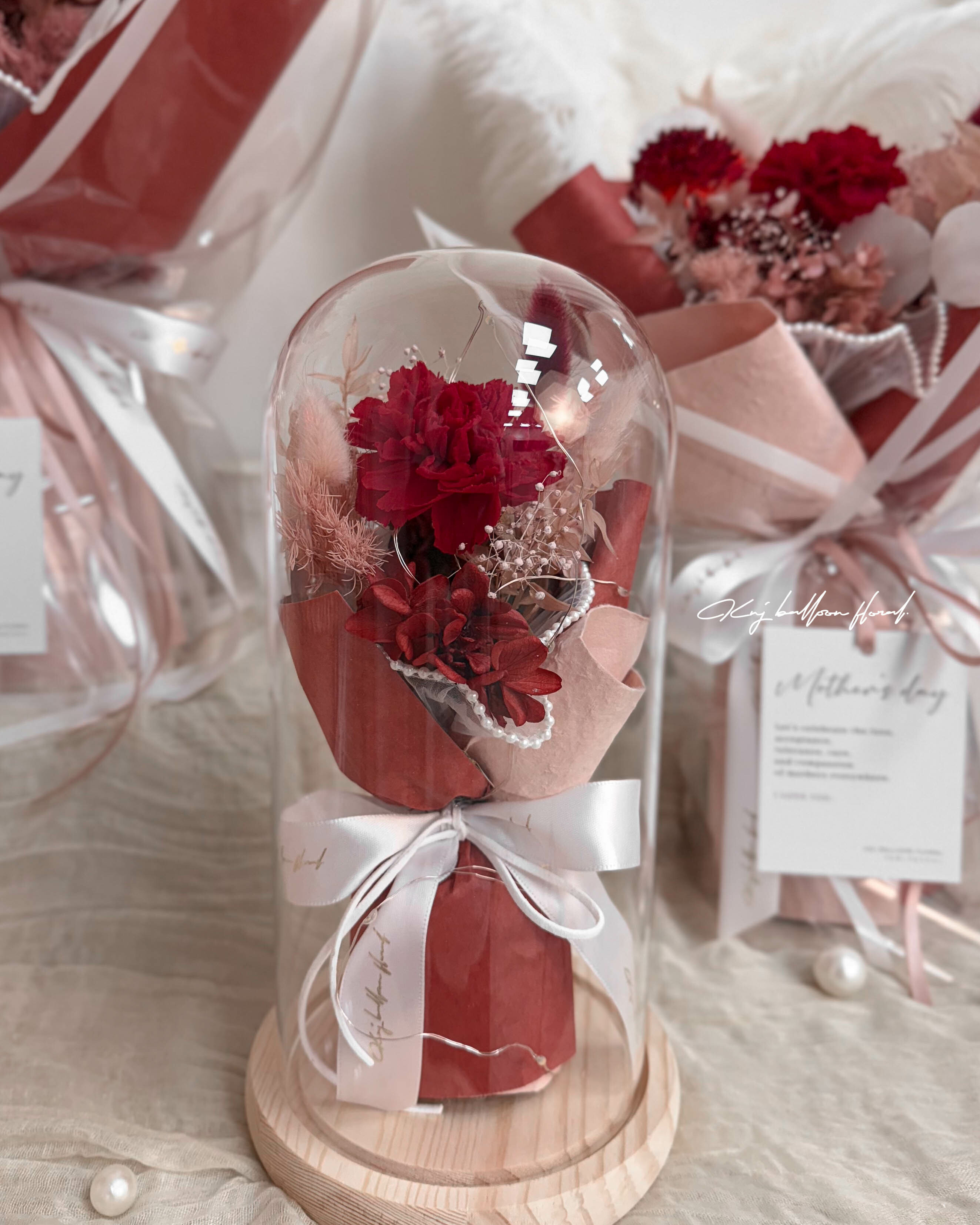 MOTHER'S DAY 緋紅時光康乃馨永生玻璃花盅