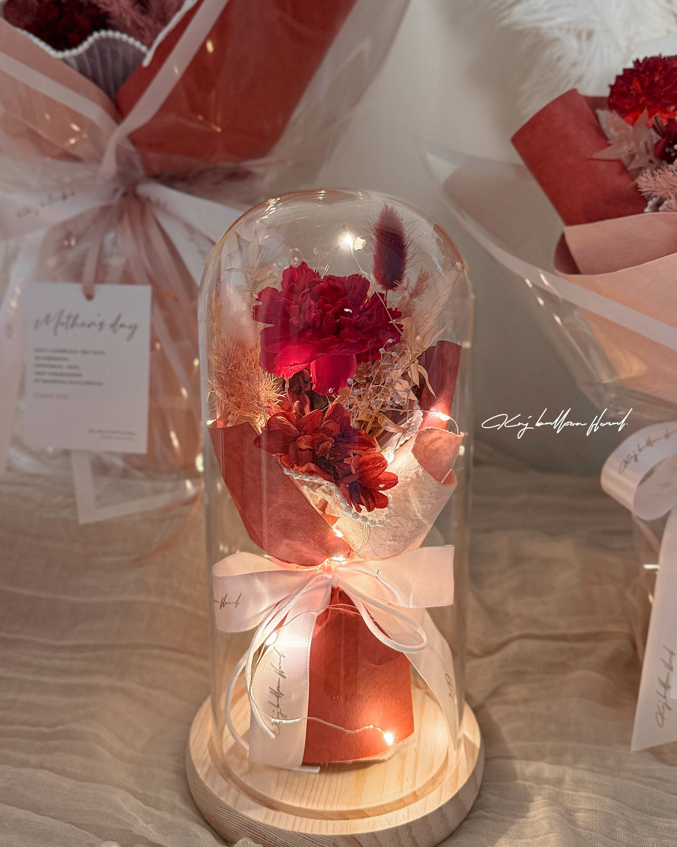 MOTHER'S DAY 緋紅時光康乃馨永生玻璃花盅