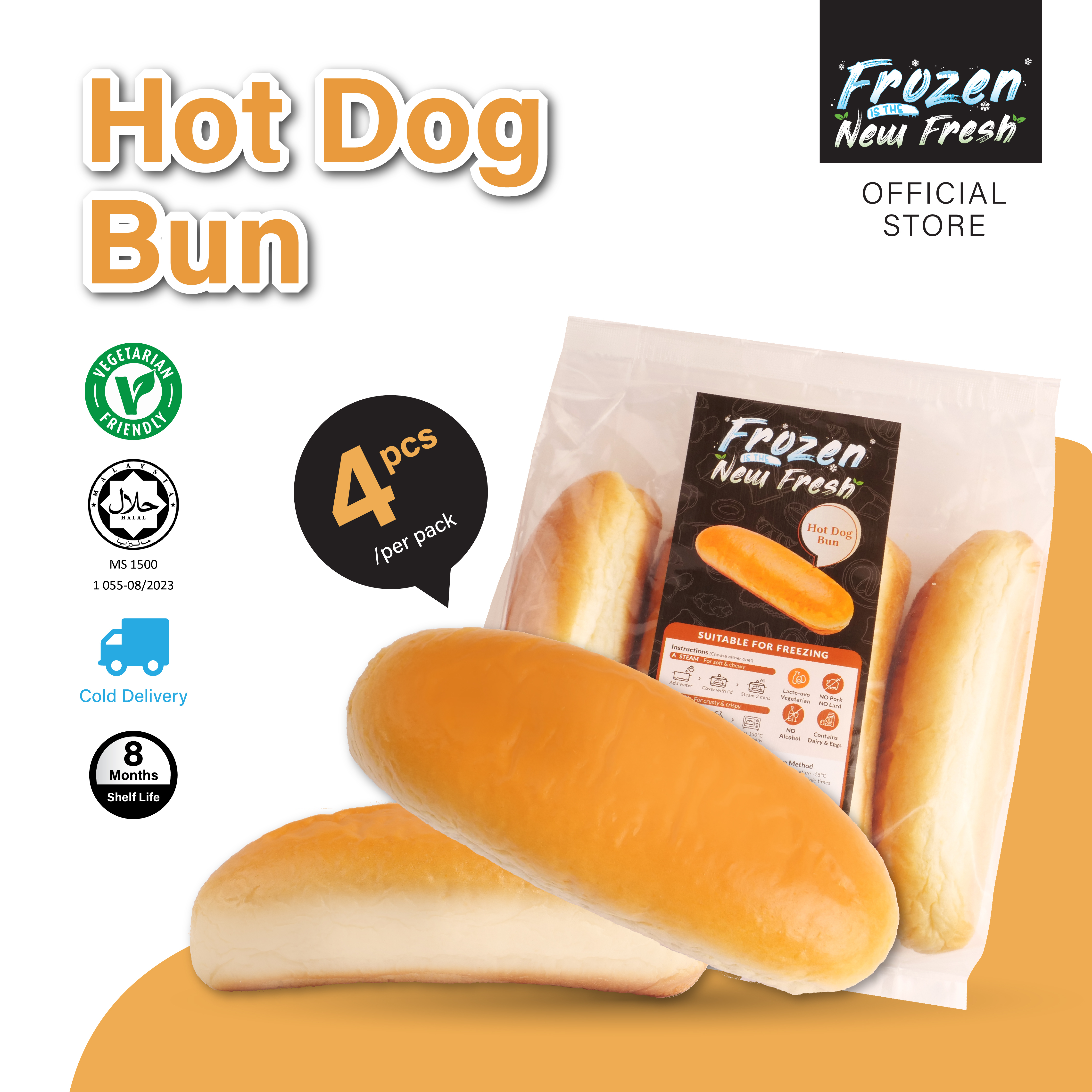 Hot Dog Bun 4pcs (Frozen)