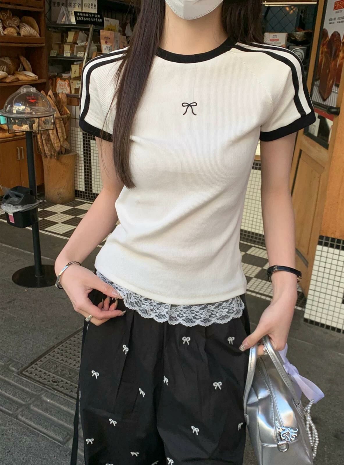 [2 PCS FOR RM50] Vintage Bow Slim-Fit CropTop