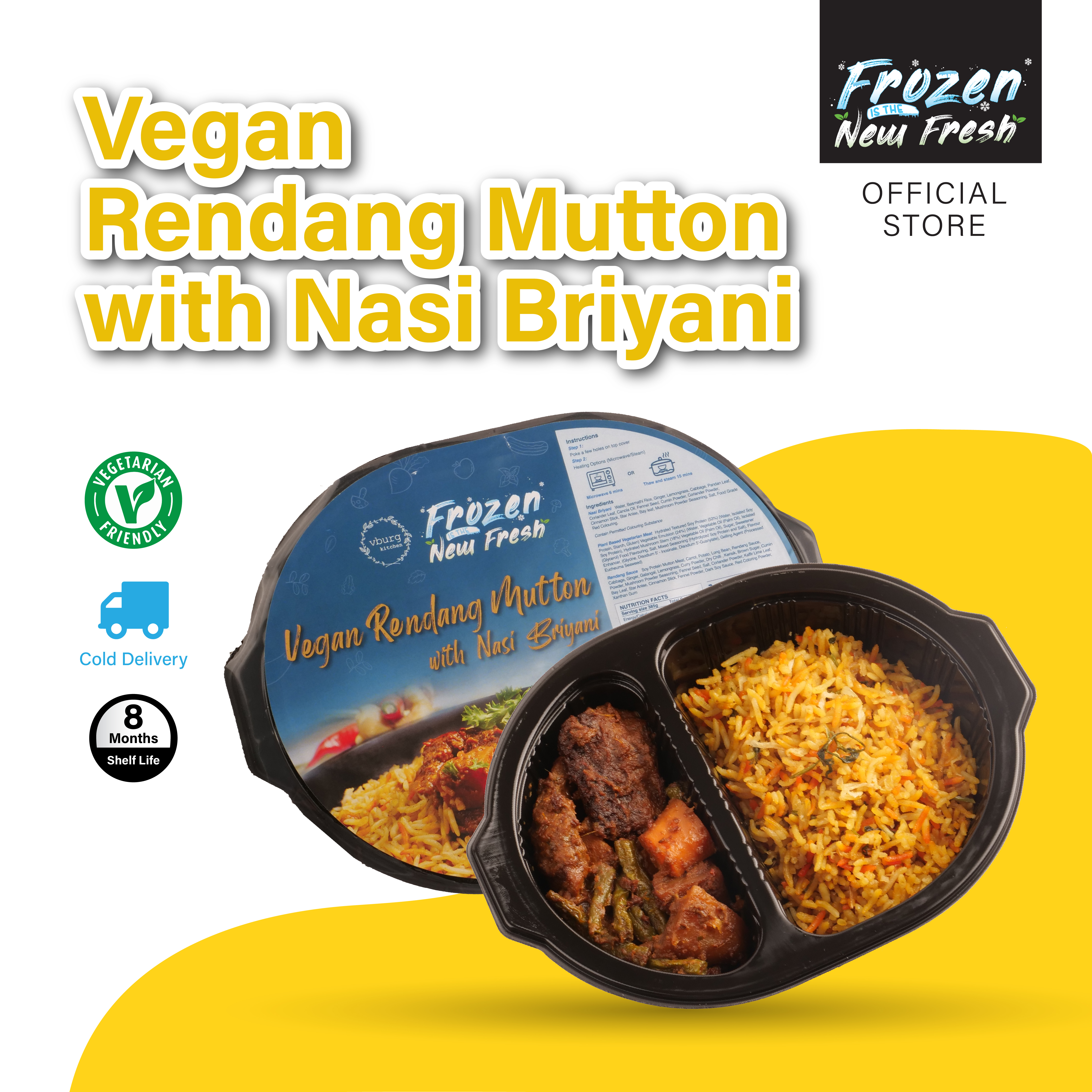 Frozen Vegan Rendang Mutton with Nasi Biryani Bento