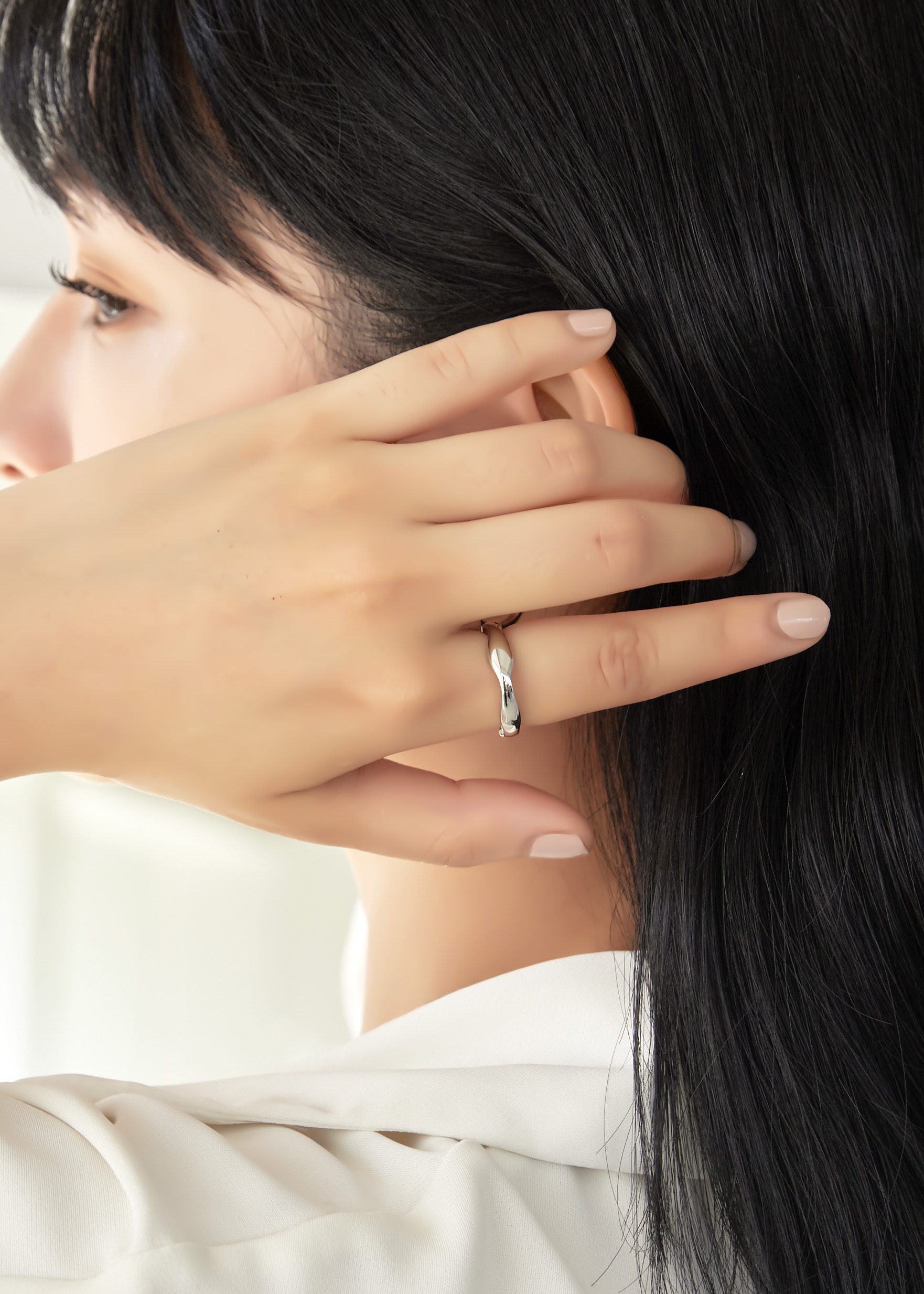 流線不規則粗戒指-銀 | 醫療鋼 |