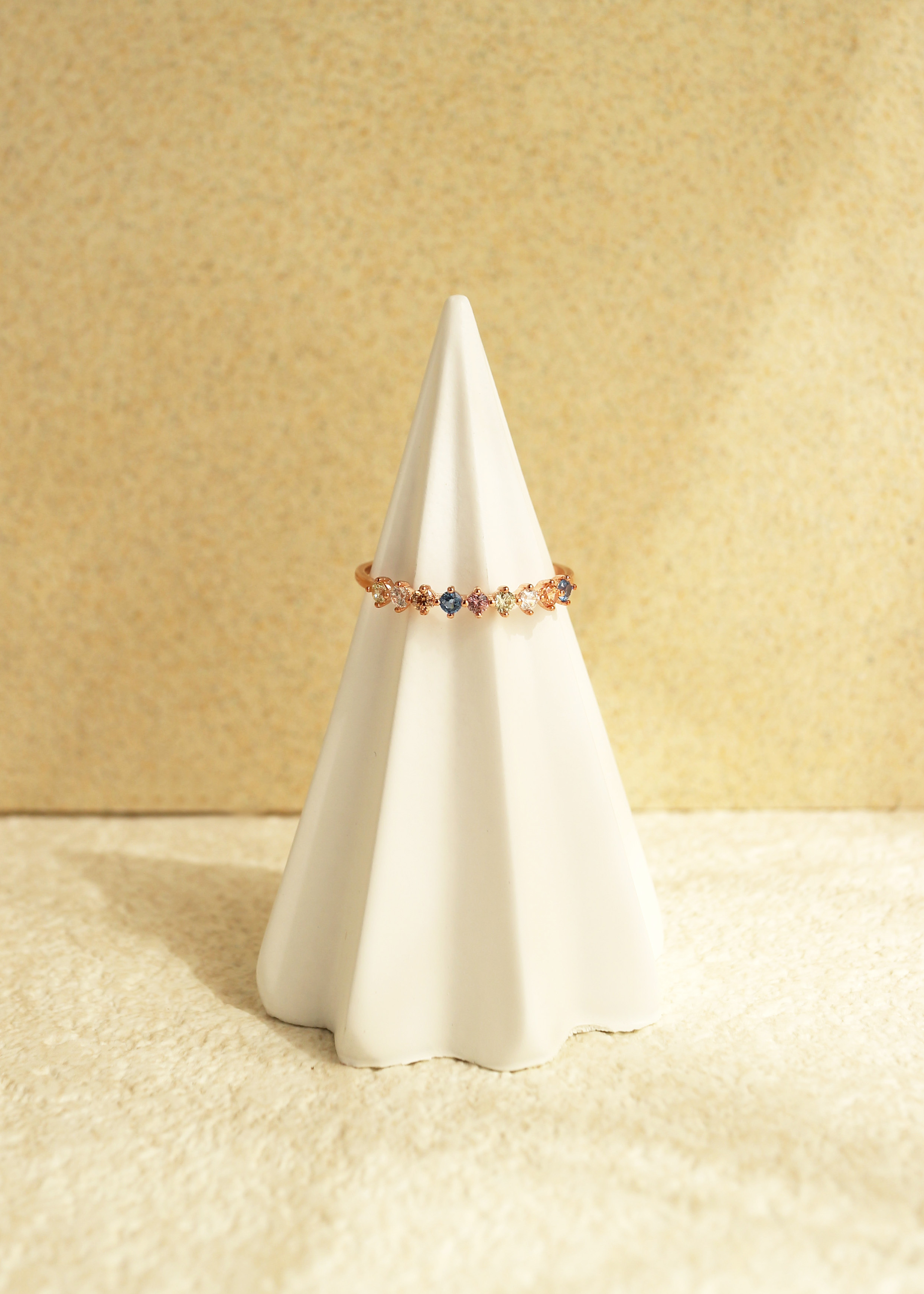 彩色排鑽純銀戒指-玫瑰金