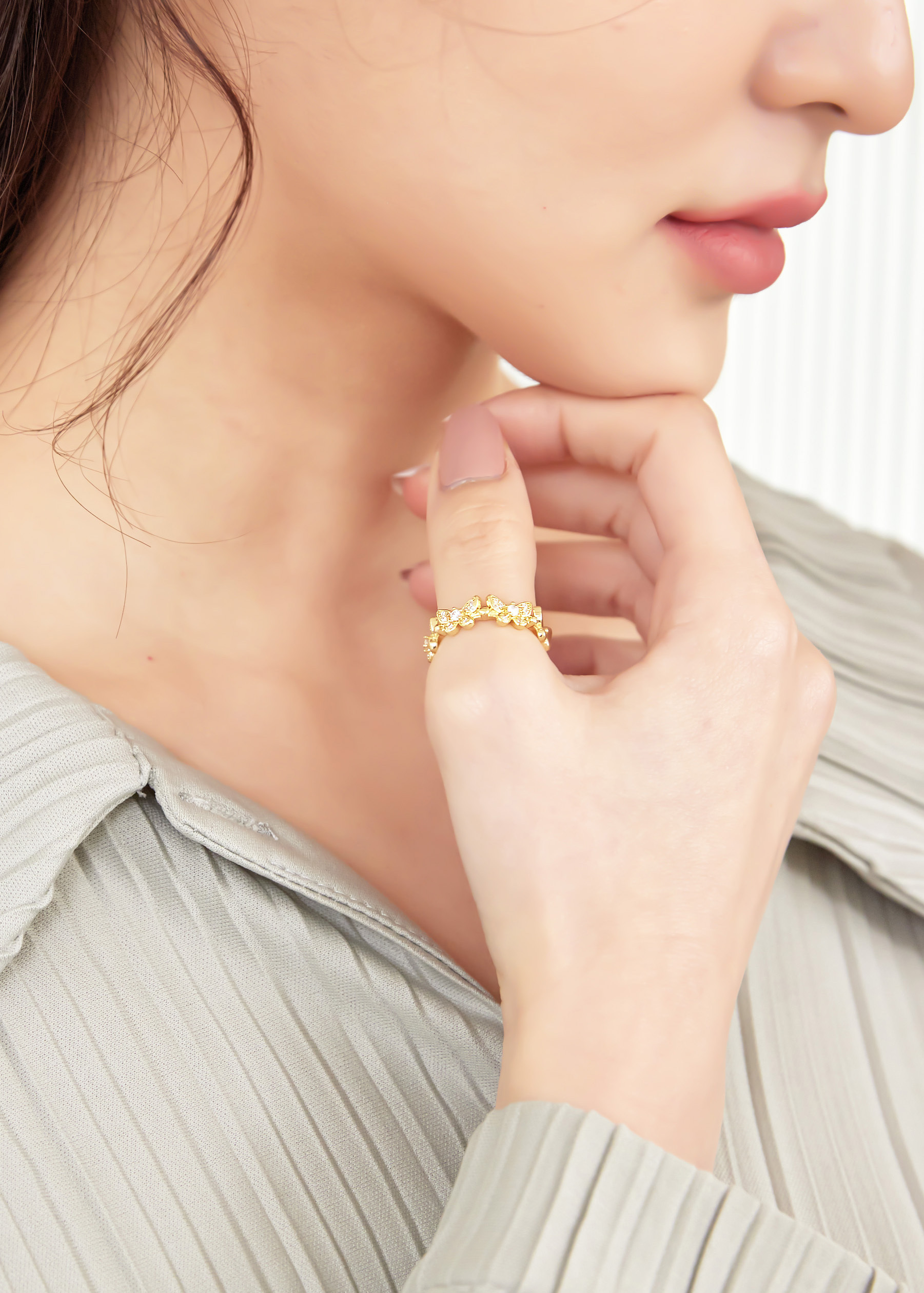 蝴蝶鋯石 可調式戒指