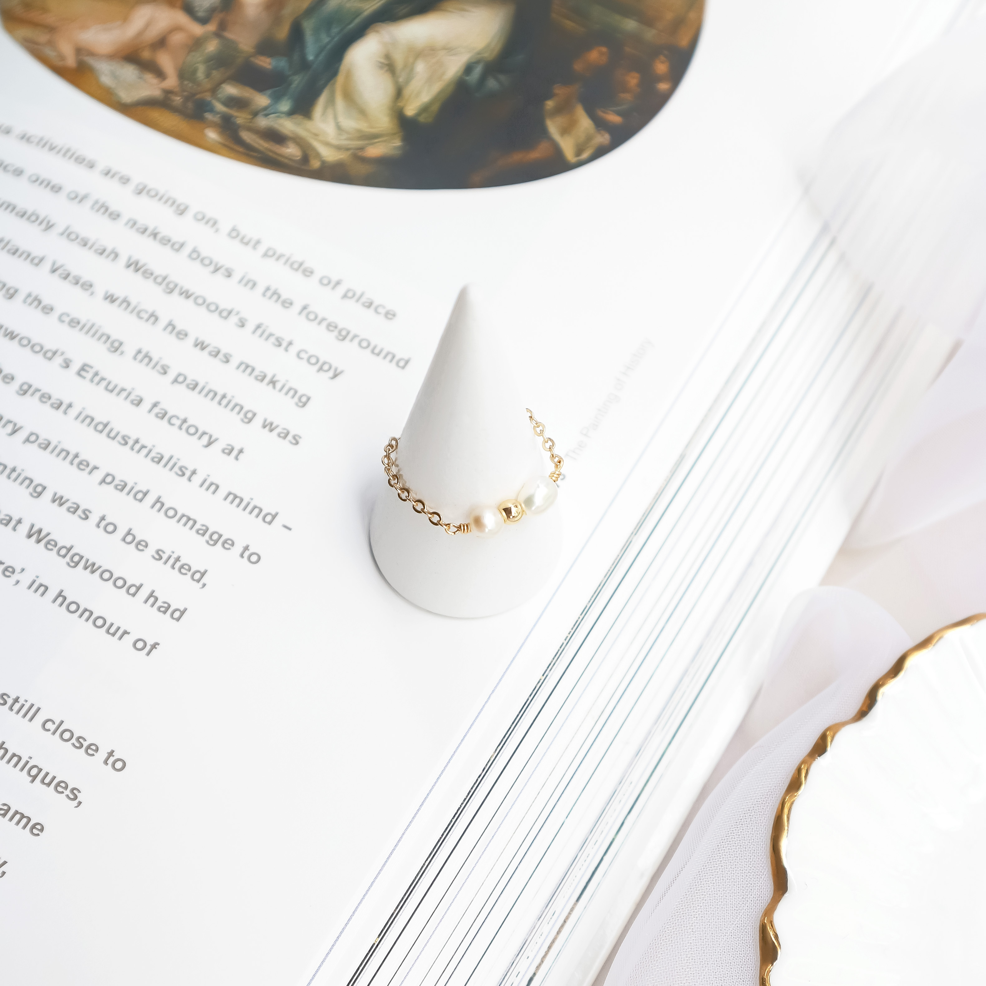 珍珠蝴蝶結 鍊戒｜14K注金｜