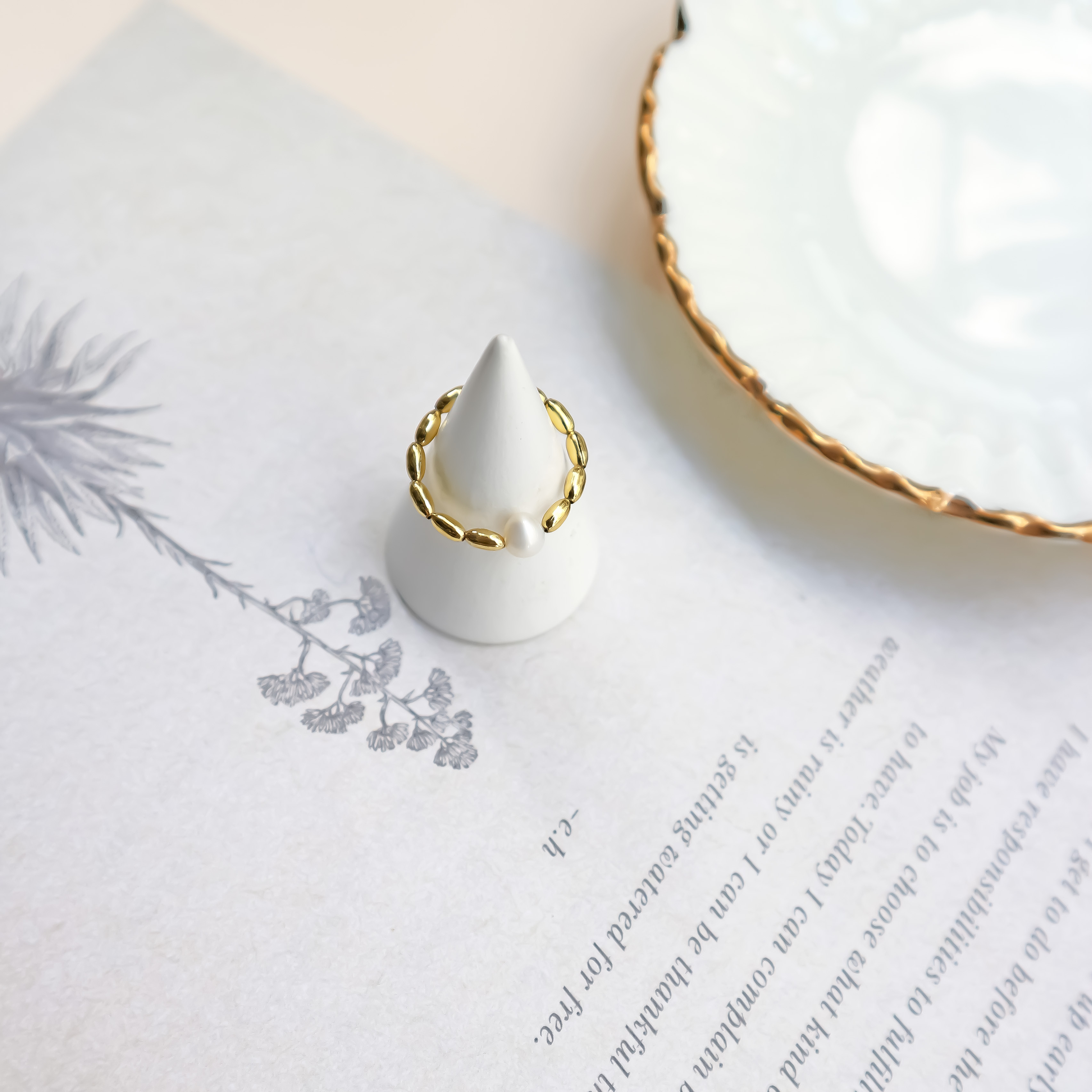 小金珠 珍珠彈力戒指