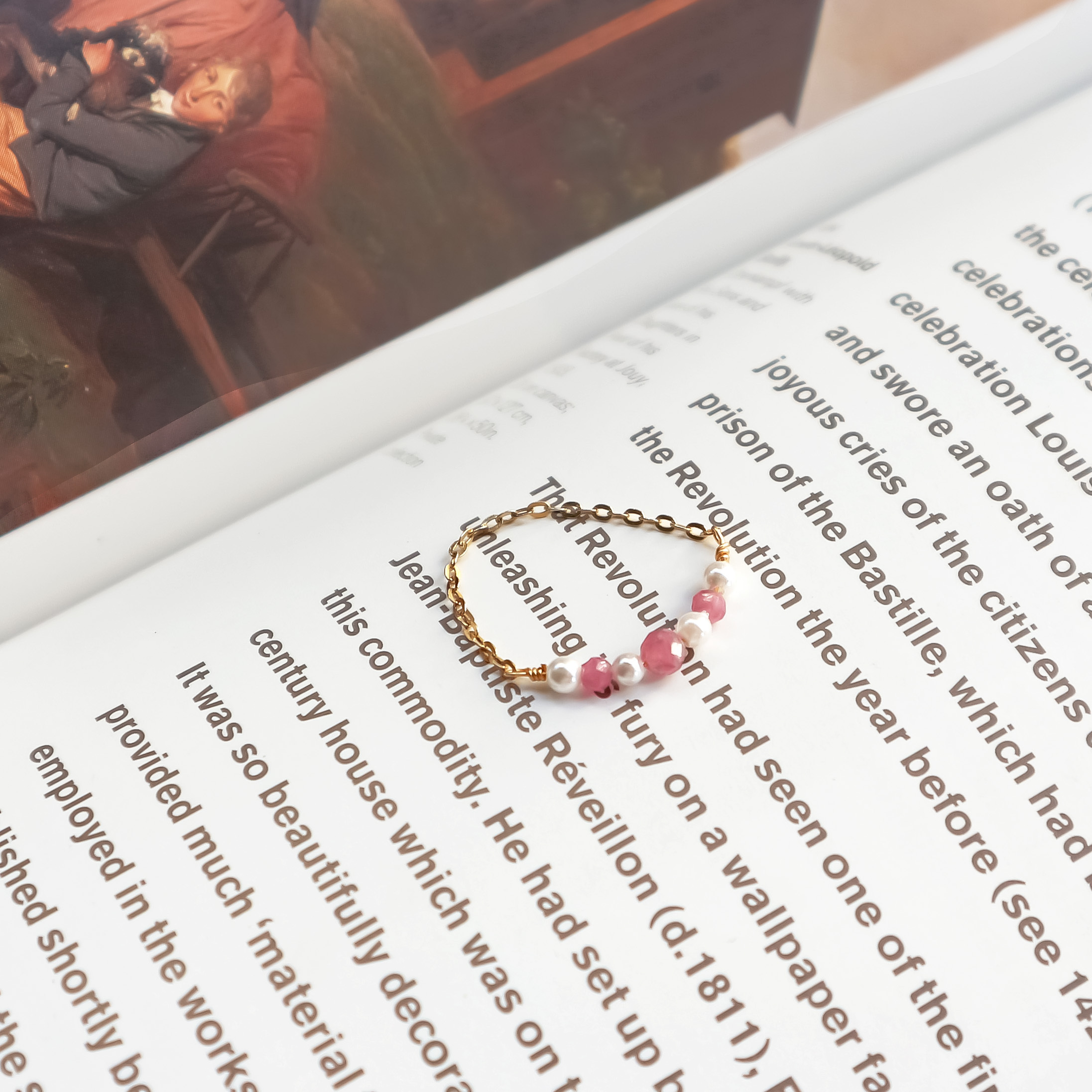 紅碧璽珍珠鍊戒