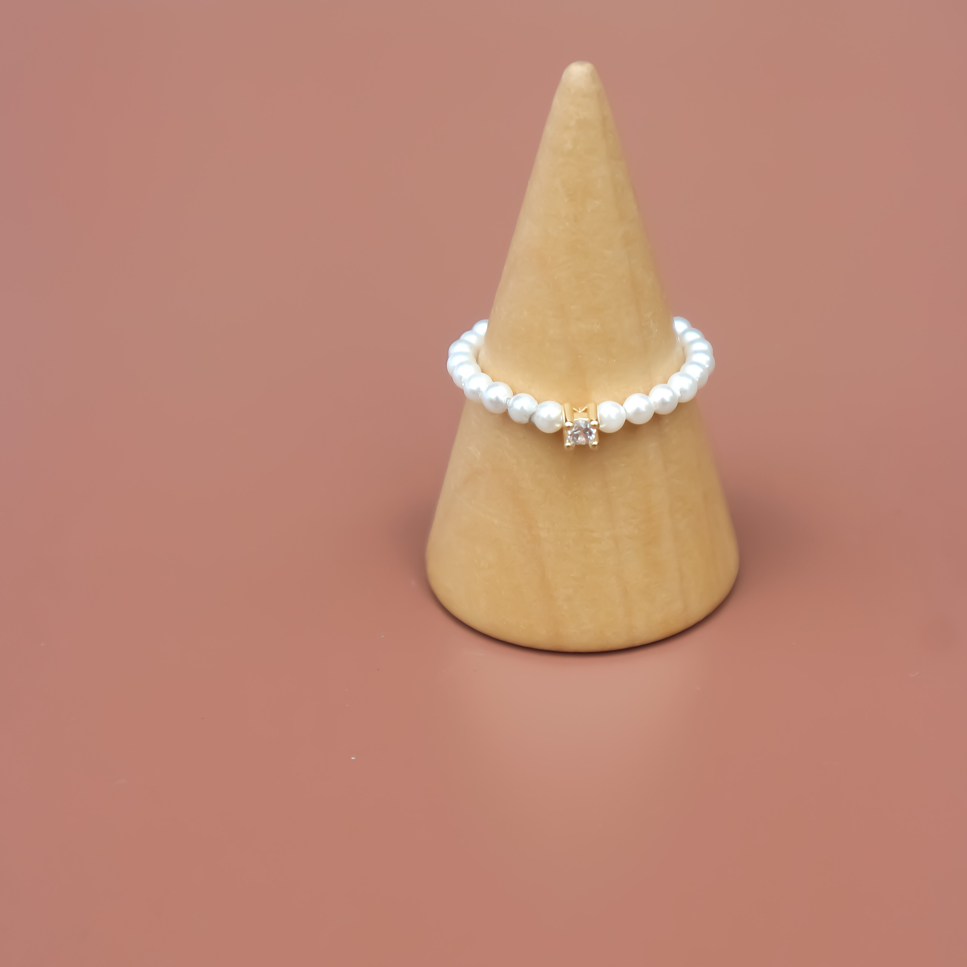 鋯石珍珠彈力戒指-白