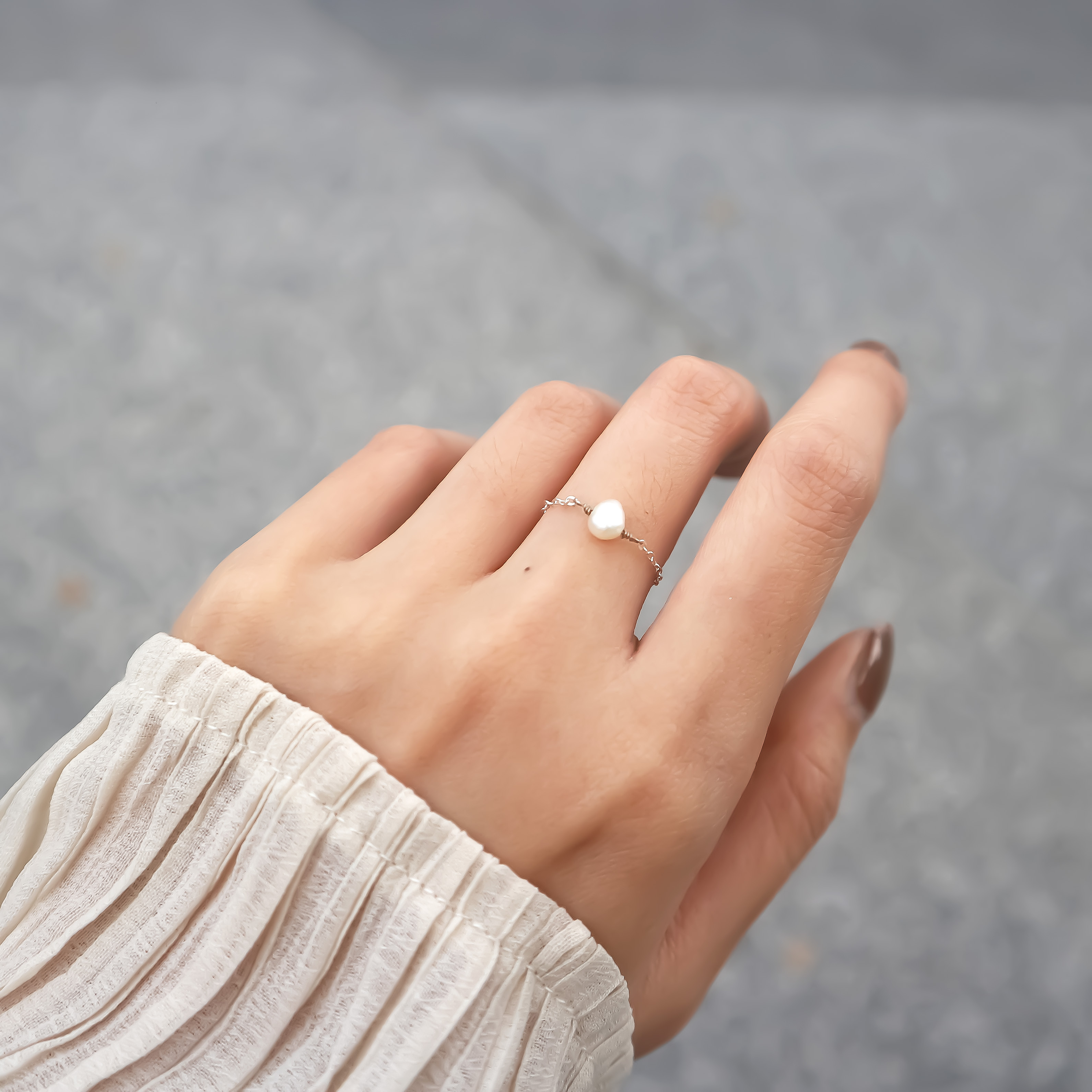 單顆珍珠鍊戒 | S925純銀 |