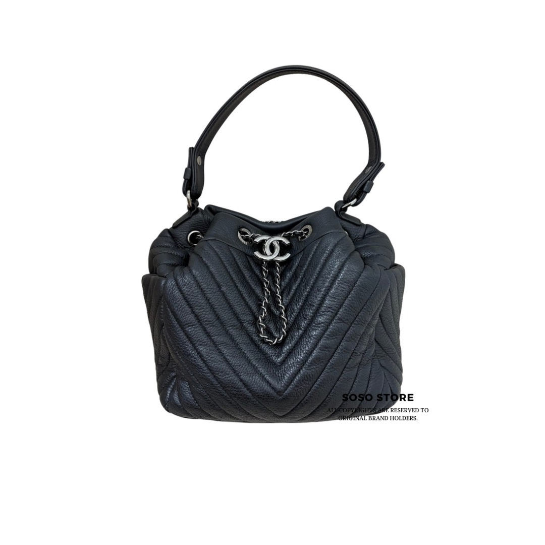 Chanel Drawstring Bucket Bag - Black / Shw