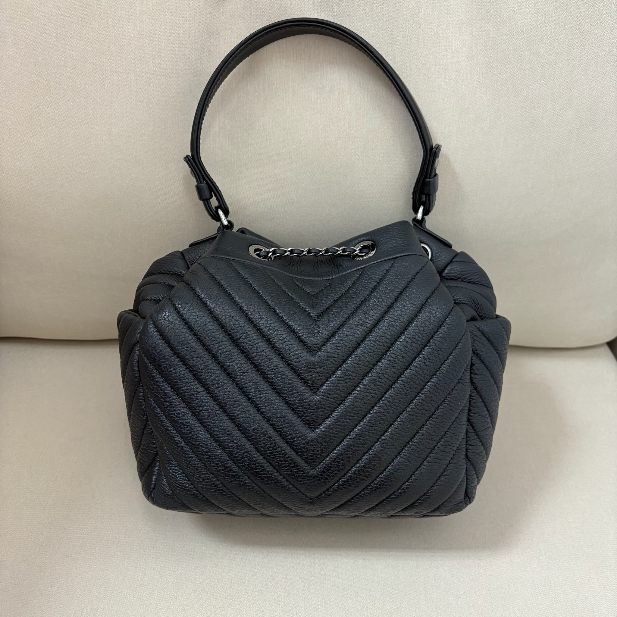 Chanel Drawstring Bucket Bag - Black / Shw