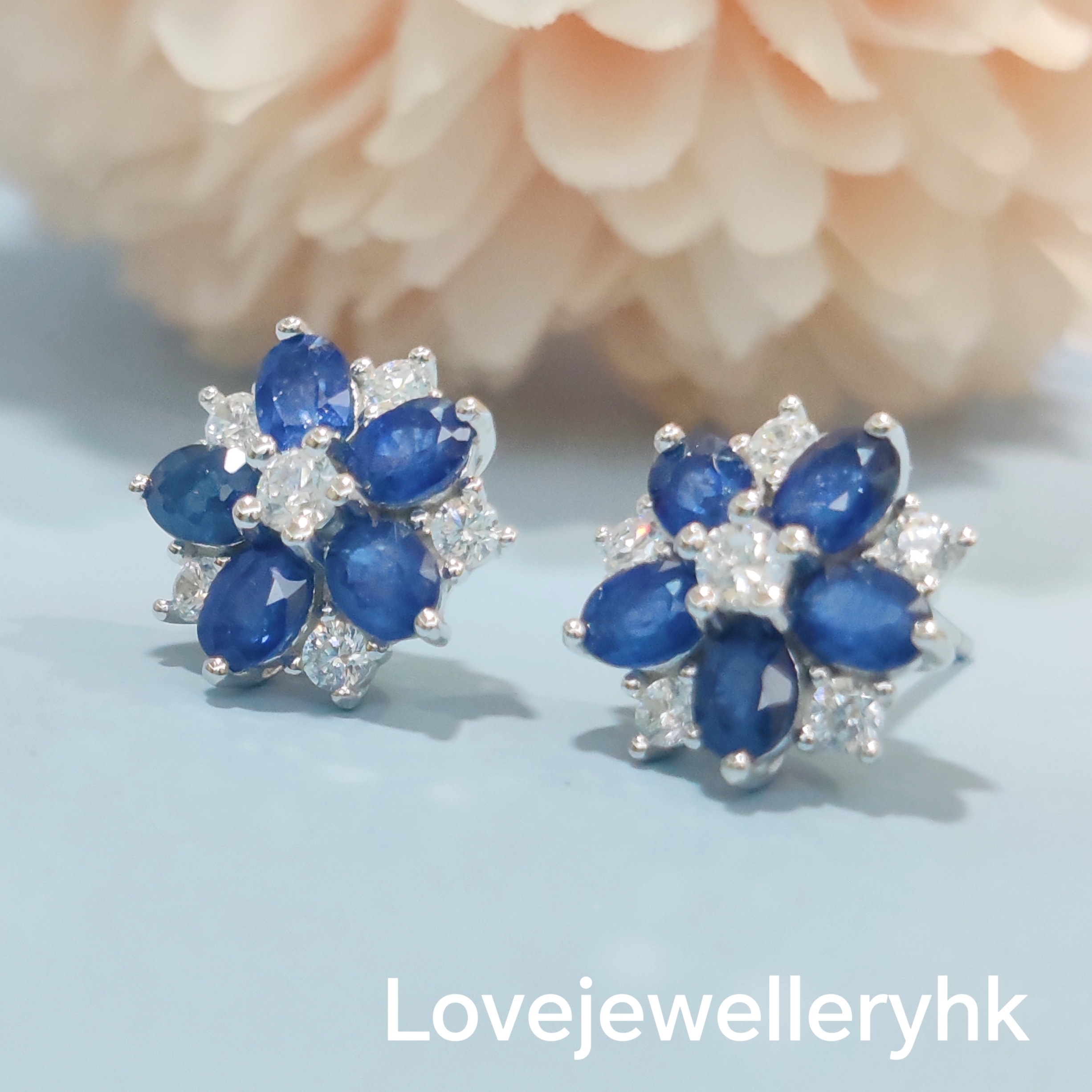 天然藍寶石花形耳瓖及吊咀       GE036 / GP011