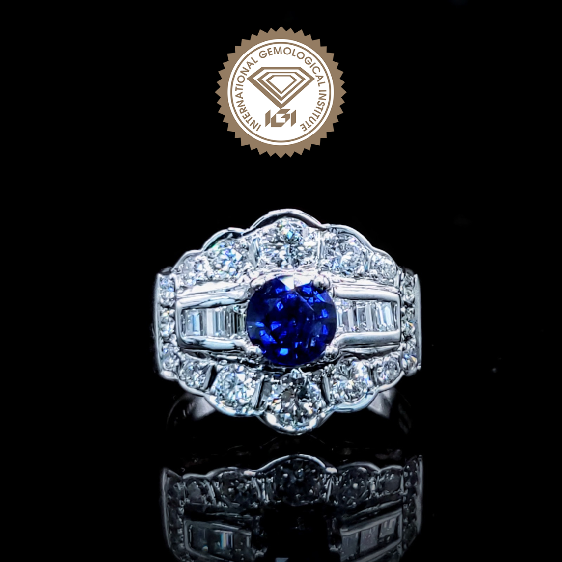 18K White Gold 0.73ct Sapphire and Diamond Ring