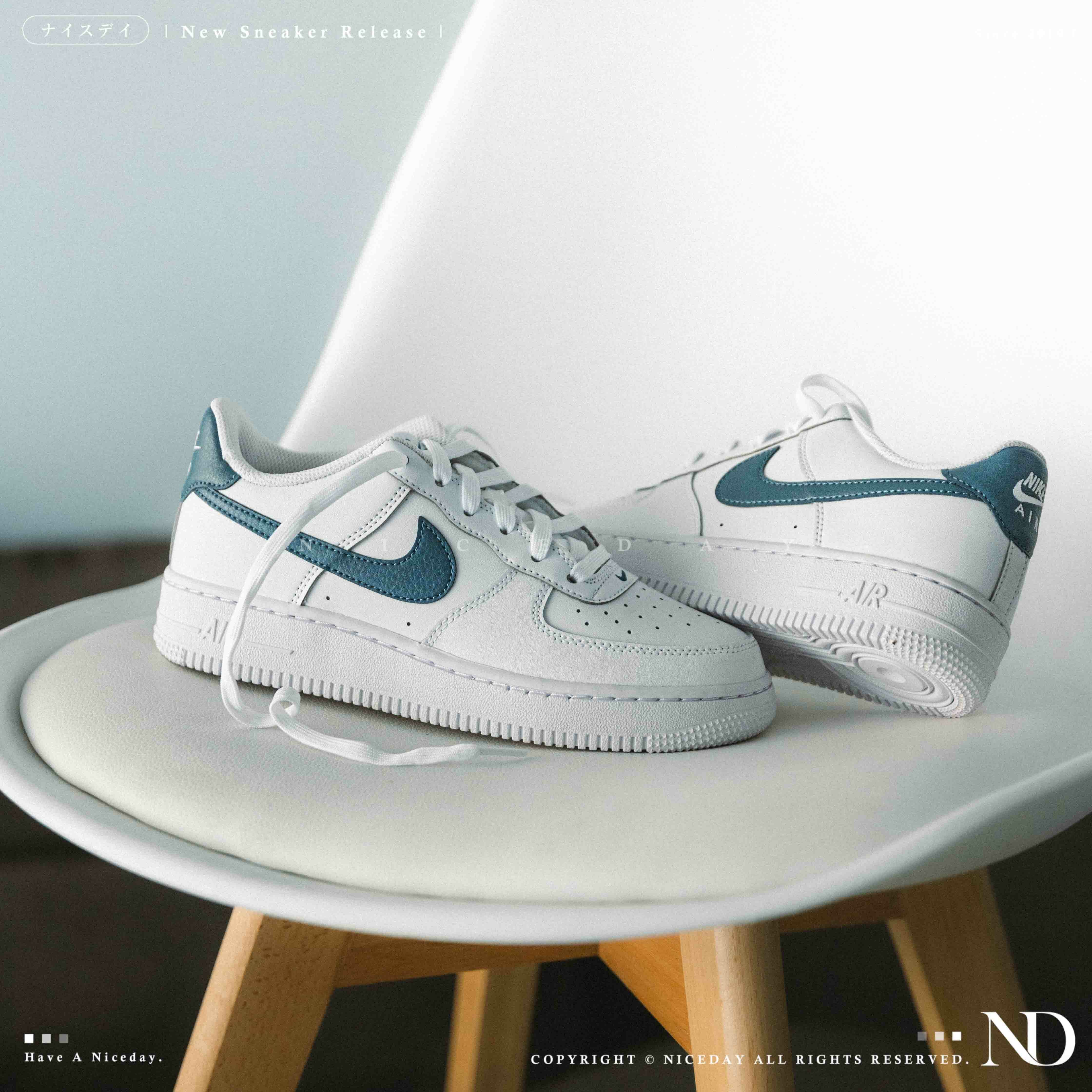 NICEDAY 現貨 Nike Air Force 1 GS 水藍 藍勾 白藍 藍色 大童 女款 FV5948-121